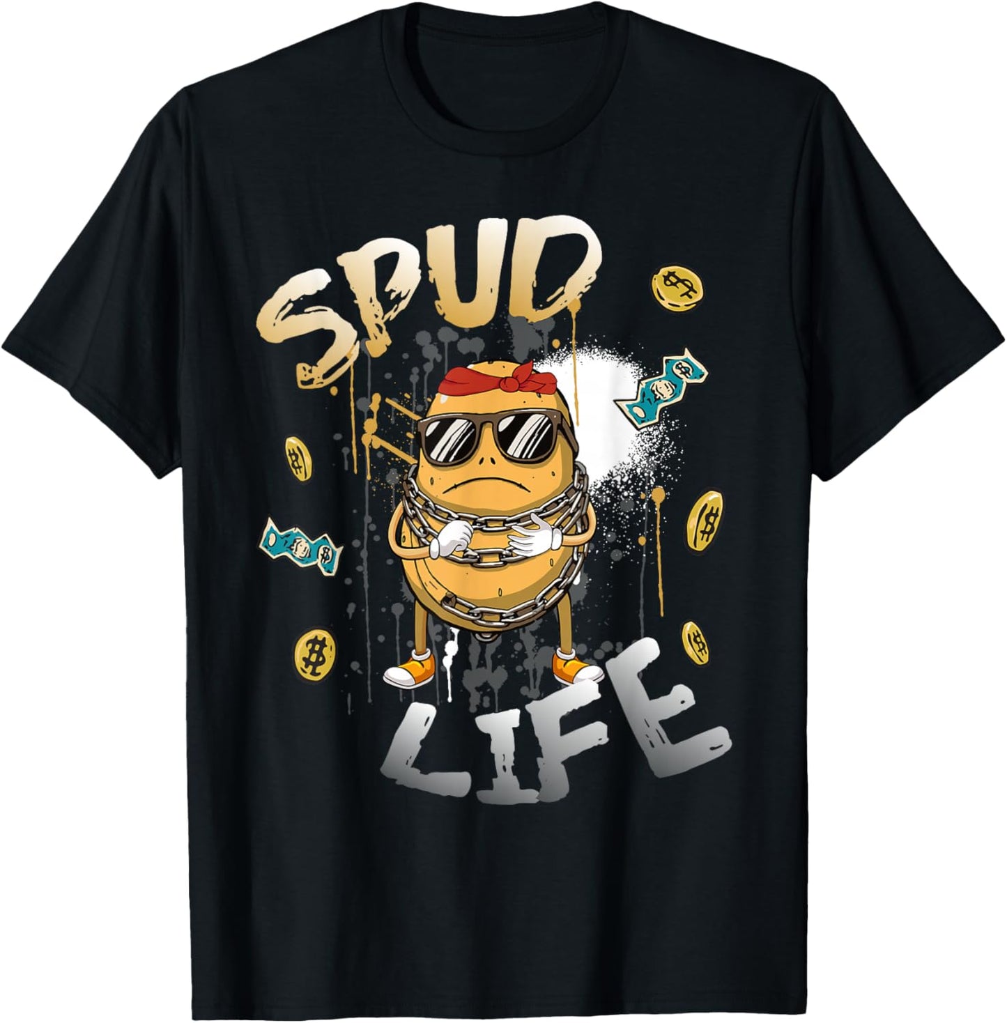 Potato With Sunglass Kids Potatoes Spud Life T-Shirt - T-Shirt | Black