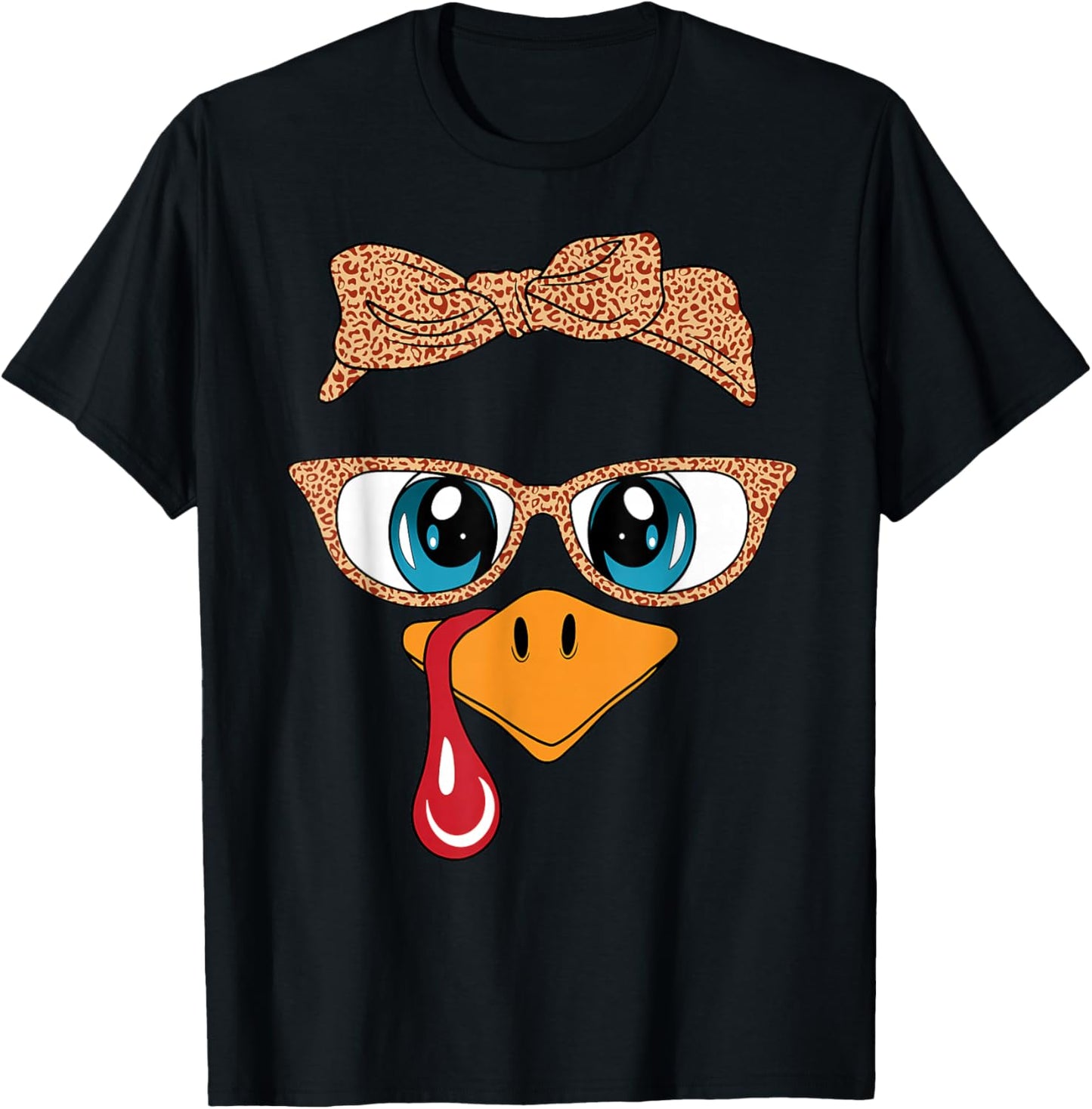Women Turkey Face Leopard Glasses Funny Thanksgiving Women T-Shirt - T-Shirt | Black