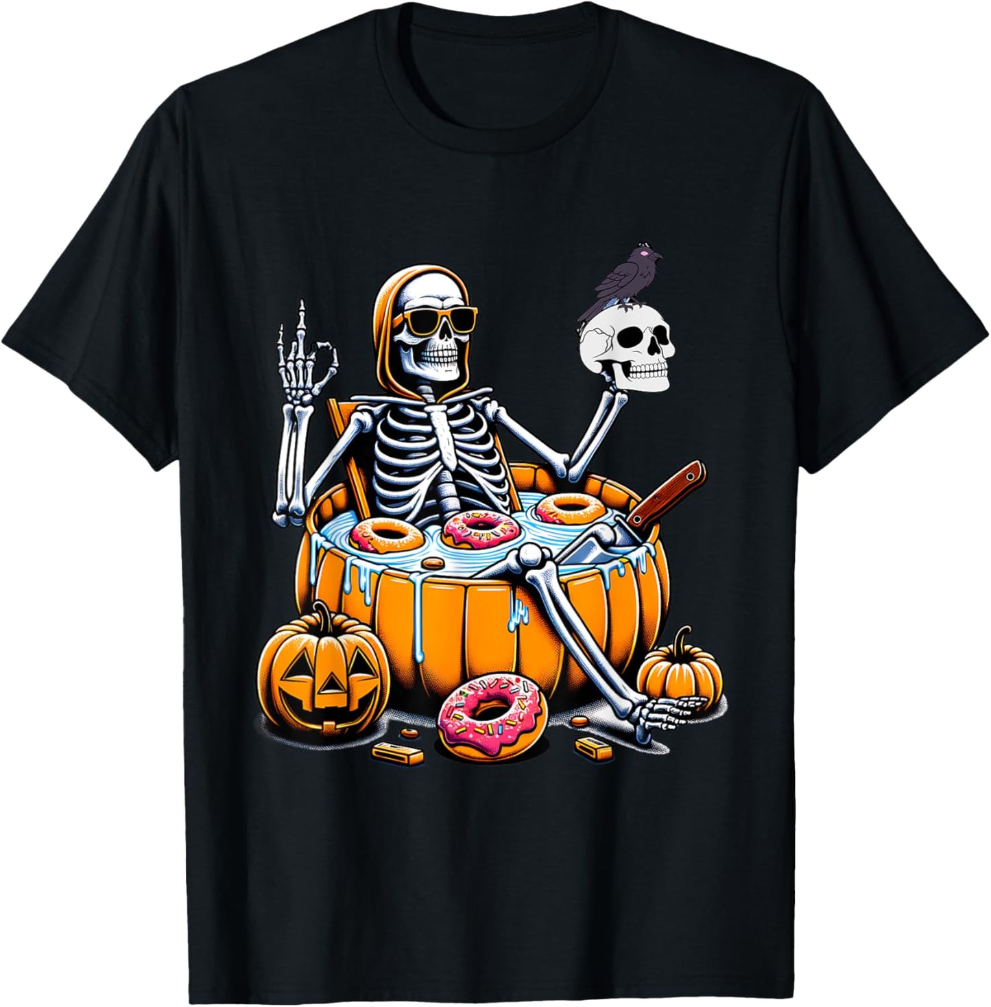 Halloween Just Chillin Skeleton Summerween Donut Women Men T-Shirt - T-Shirt | Black