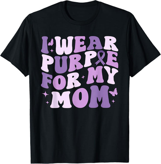 I Wear Purple For My Mom Pancreatic Cancer Awareness Kids T-Shirt - T-Shirt | Black