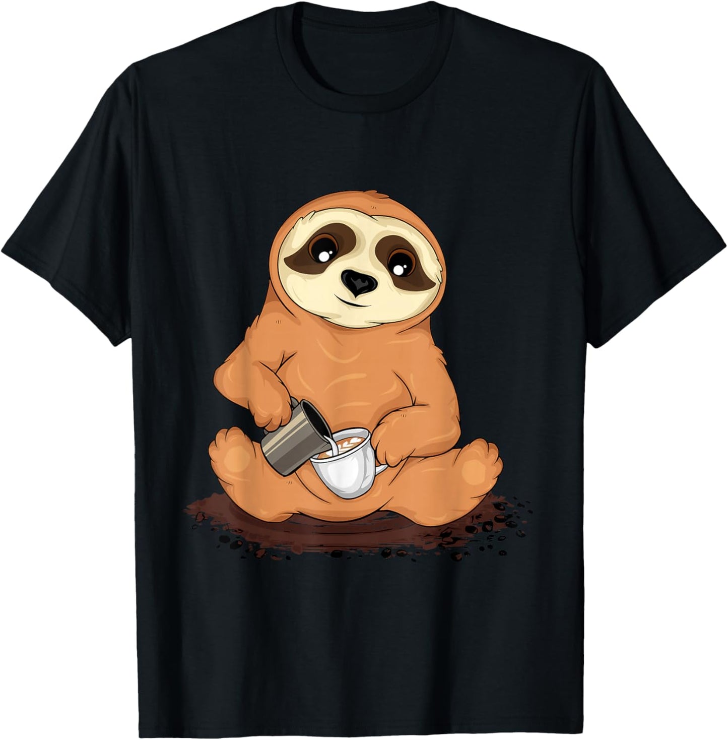 Cute Sloth Pours Latte Art Coffee Lover Barista T-Shirt - T-Shirt | Black