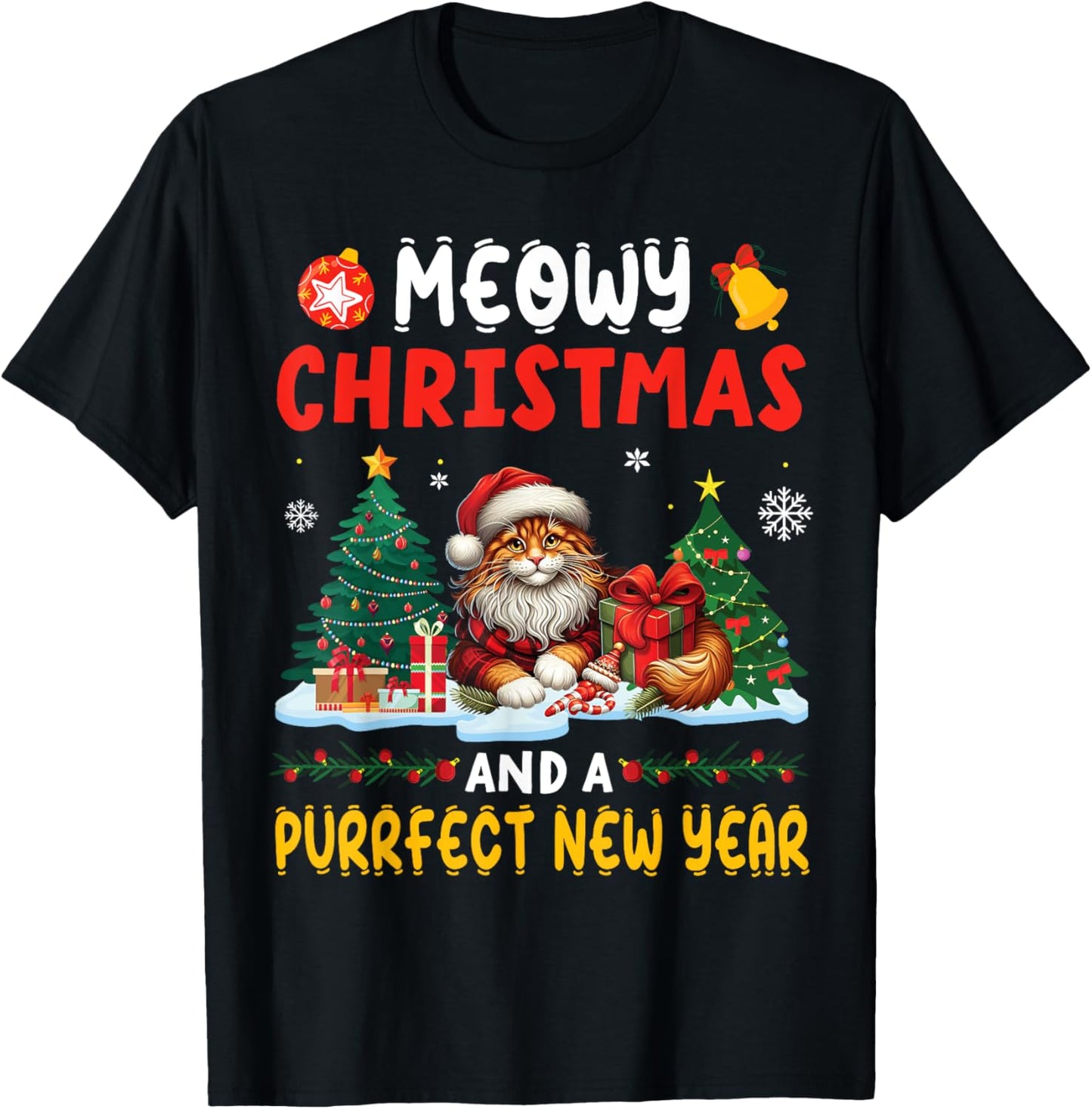 MAINE COON On Snow Meowy Christmas And A Purrfect New Year T-Shirt - T-Shirt | Black