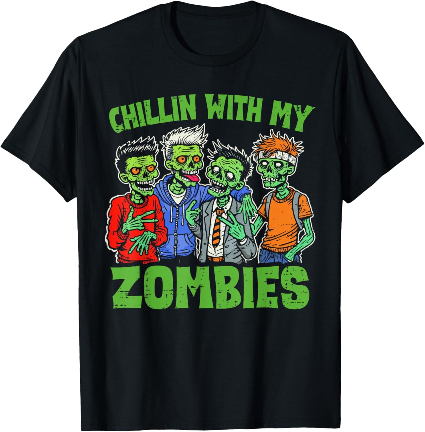 Chillin With My Zombies Halloween Funny Zombie Kids Boys T-Shirt - T-Shirt | Black
