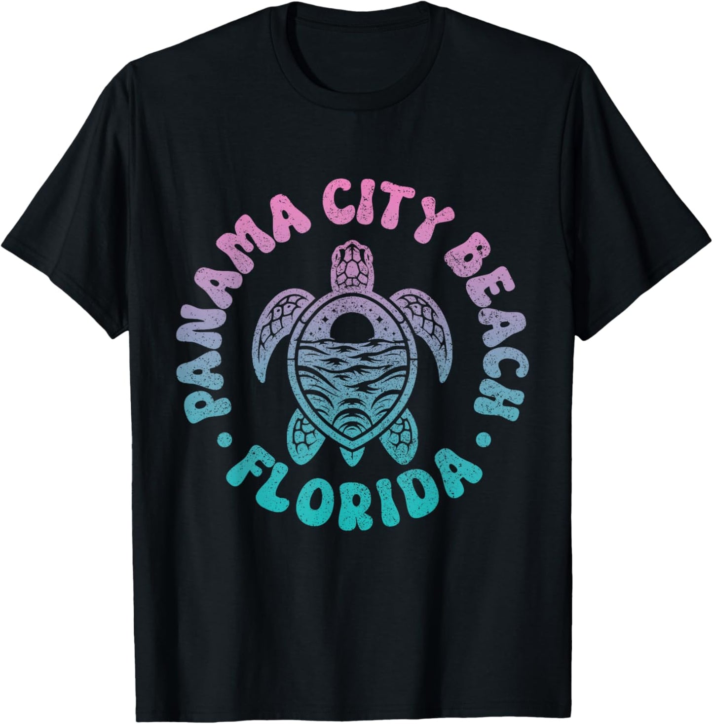 Panama City Beach Florida Sea Turtle Surfer Souvenir Retro T-Shirt - T-Shirt | Black