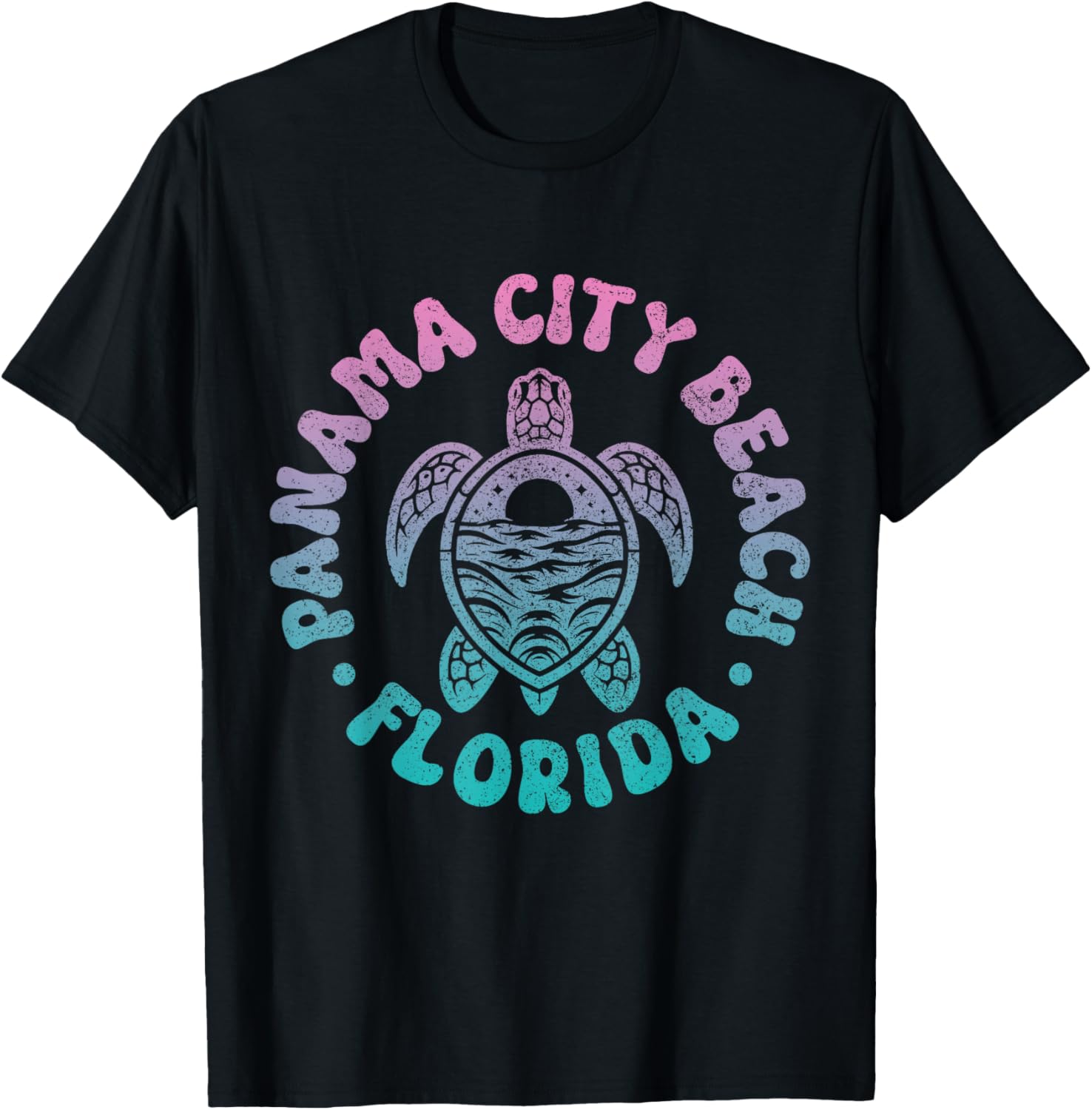 Panama City Beach Florida Sea Turtle Surfer Souvenir Retro T-Shirt - T-Shirt | Black