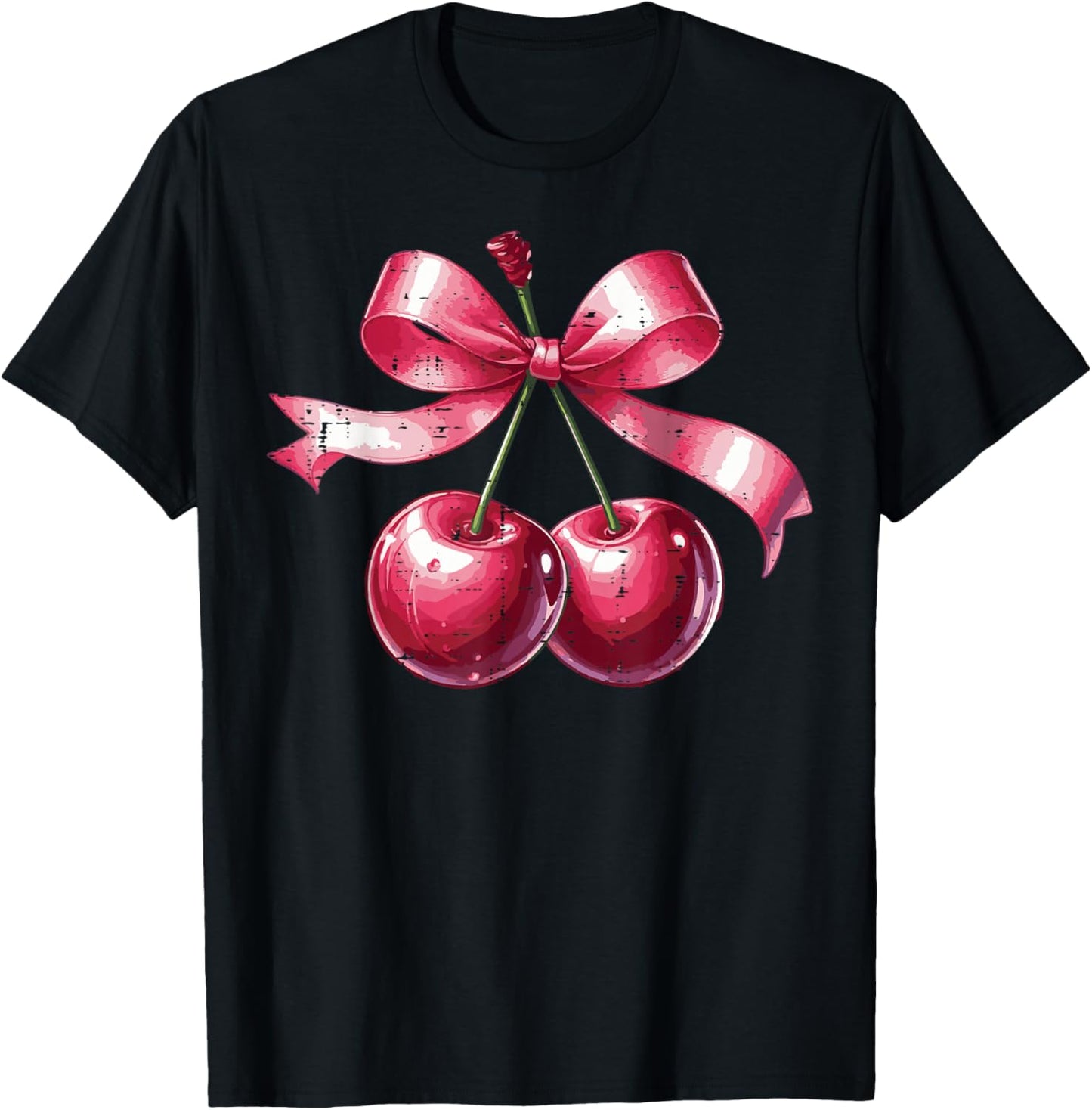Cherry With Pink Ribbon Funny Saying Women Girls Kids Youth T-Shirt - T-Shirt | Black