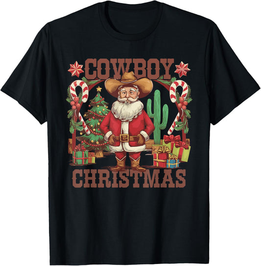 Retro Santa Claus Cowboy Christmas Howdy Rodeo Western T-Shirt - T-Shirt | Black