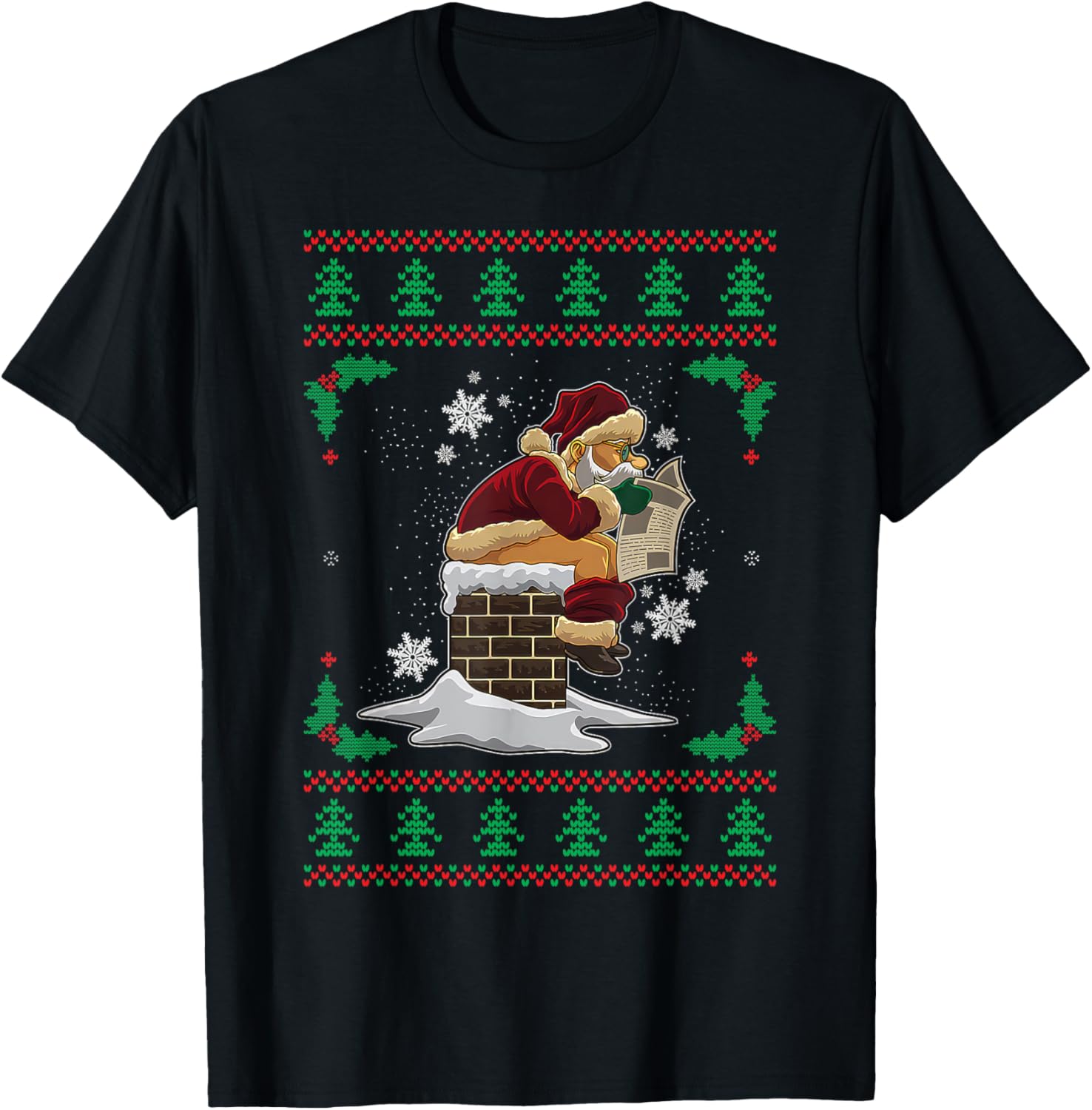 Funny Santa Pooping Down the Chimney Ugly Christmas Sweater T-Shirt - T-Shirt | Black