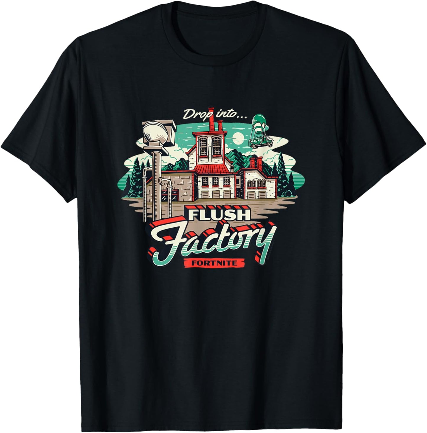 Fortnite Drop Into… Flush Factory Vintage Big Chest Poster T-Shirt - T-Shirt | Black