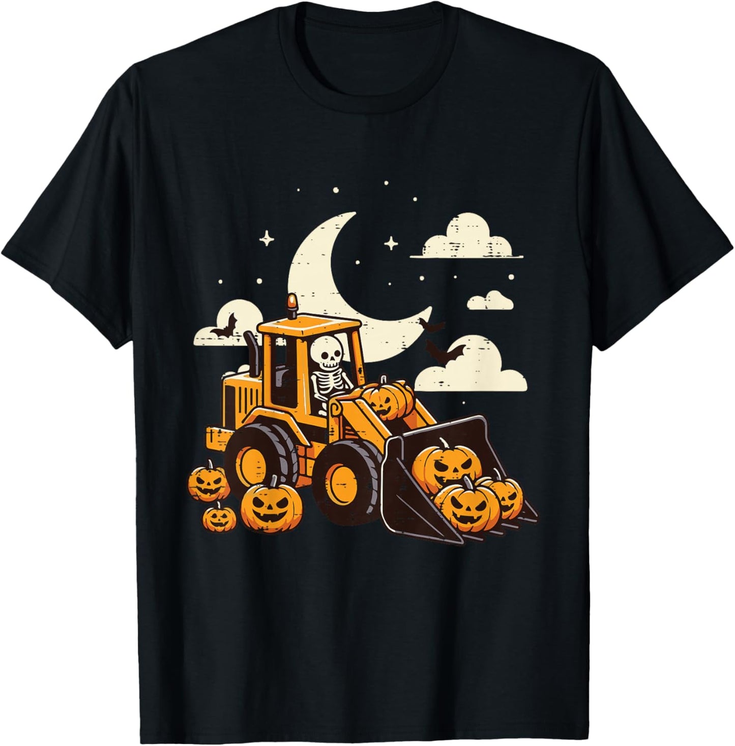 Kids Bulldozer Construction Pumpkin Halloween Toddler Boys Kids T-Shirt - T-Shirt | Black