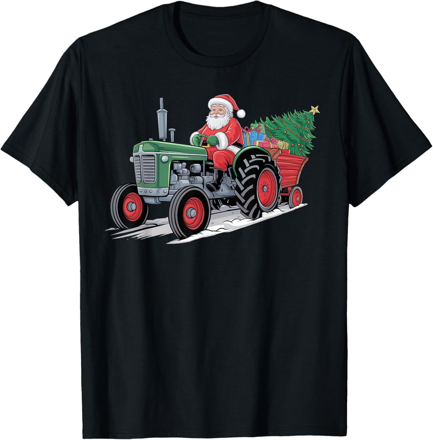 Santa Tractor Farm Truck Farmer Christmas Xmas Driving T-Shirt - T-Shirt | Black
