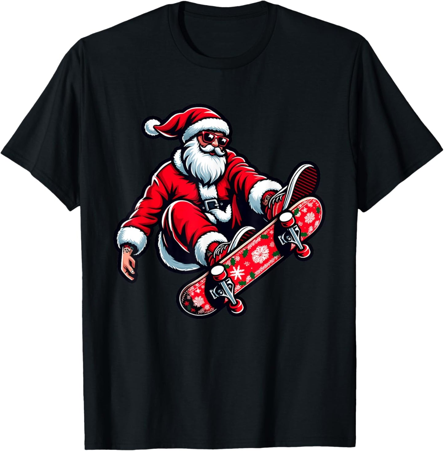 Santa Riding Skateboard Xmas Pajama Christmas Toddler Kids T-Shirt - T-Shirt | Black