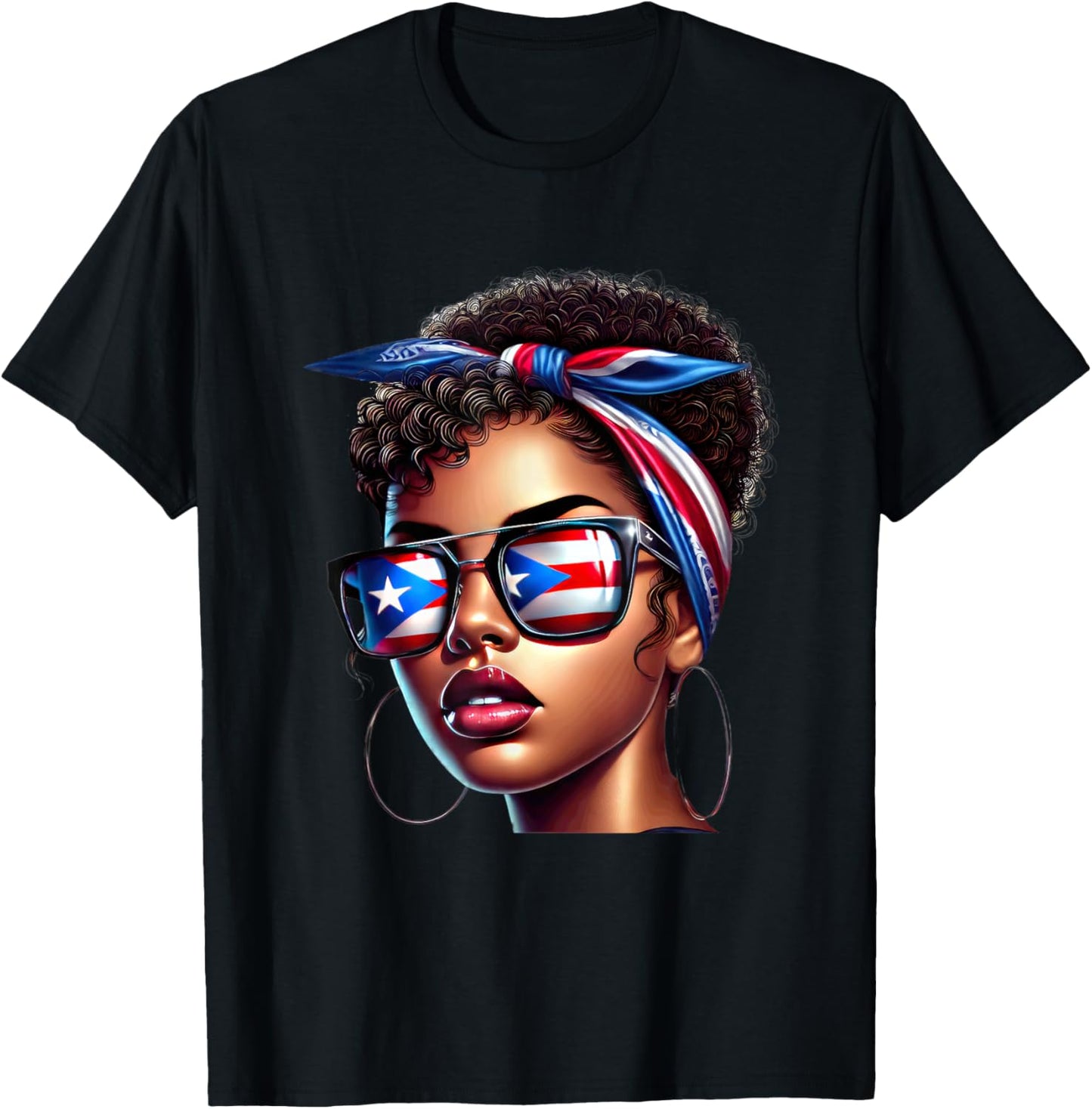 Afro Boricua Latina Puerto Rican Flag Bandana Sunglasses Fun T-Shirt - T-Shirt | Black