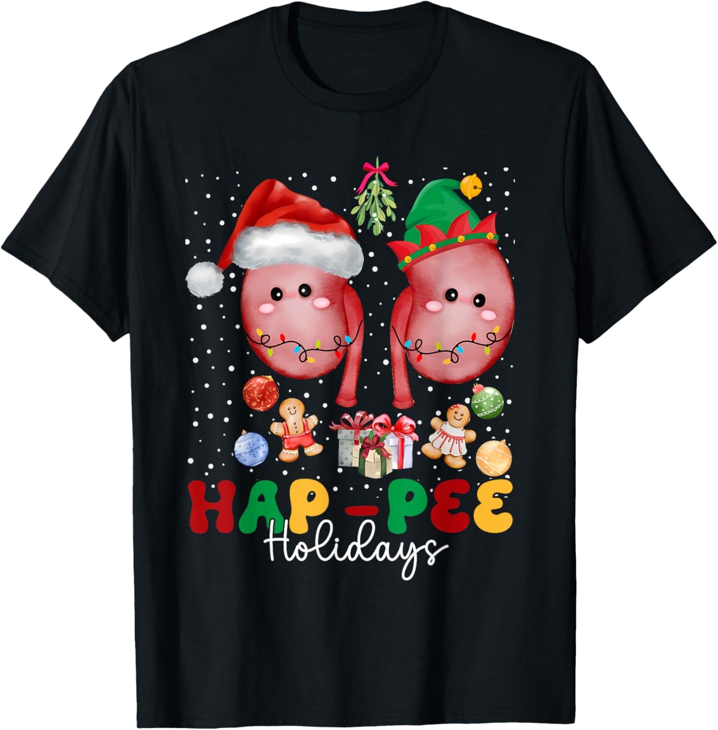 Hap Pee Holidays Christmas Shirt Dialysis Nurse Kidney Xmas T-Shirt - T-Shirt | Black