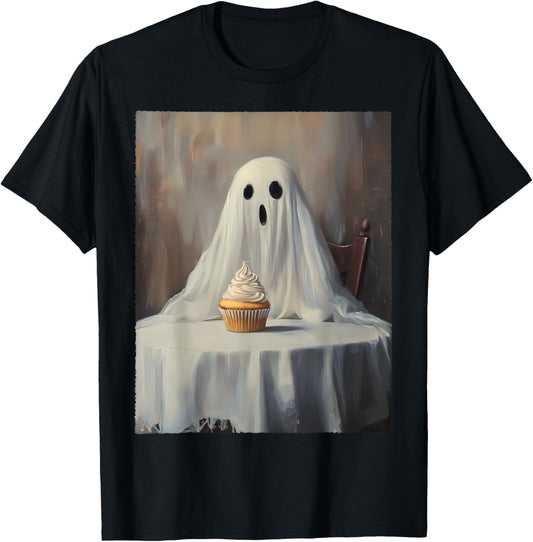 Halloween Costume Spooky Ghost Eating Cupcake Funny Cake T-Shirt - T-Shirt | Black