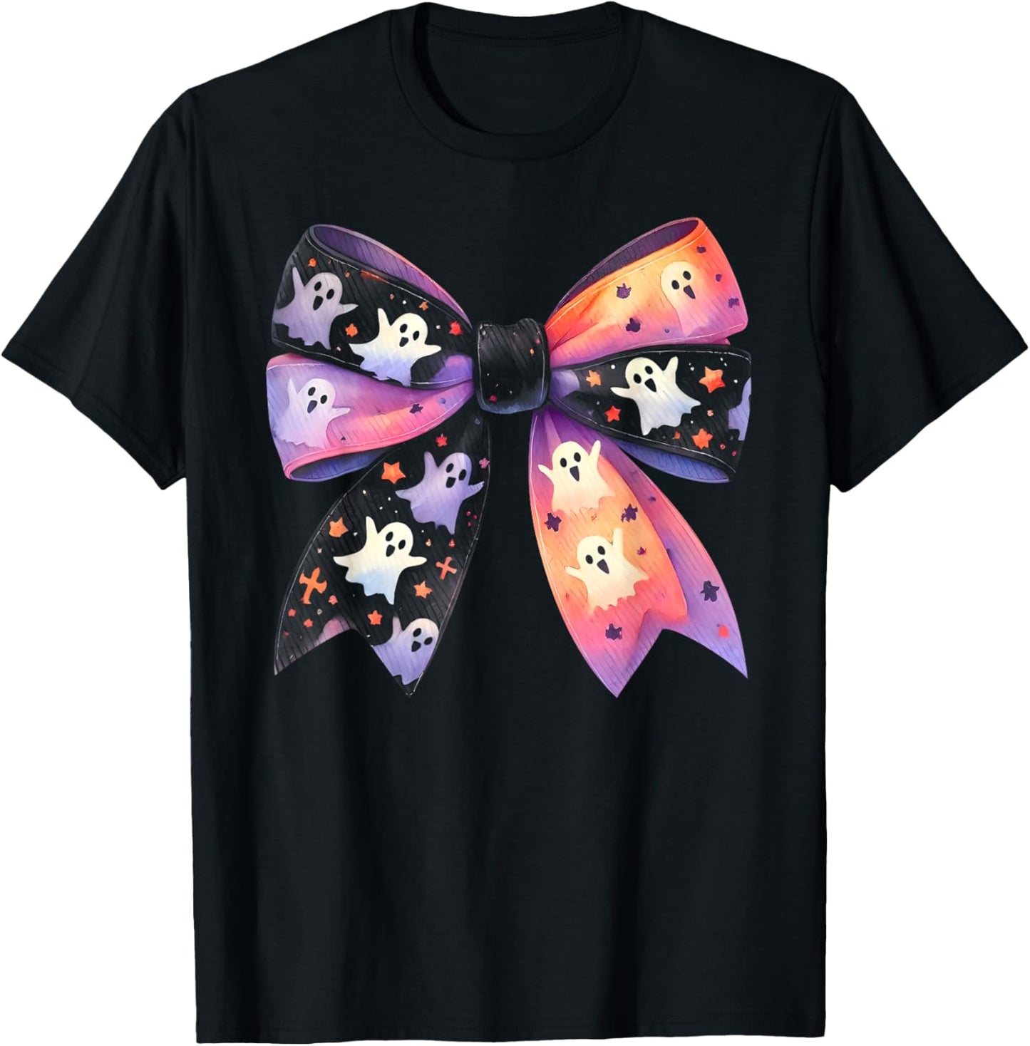 Cute Ghost Bow Coquette Halloween Spooky Season Girls T-Shirt - T-Shirt | Black