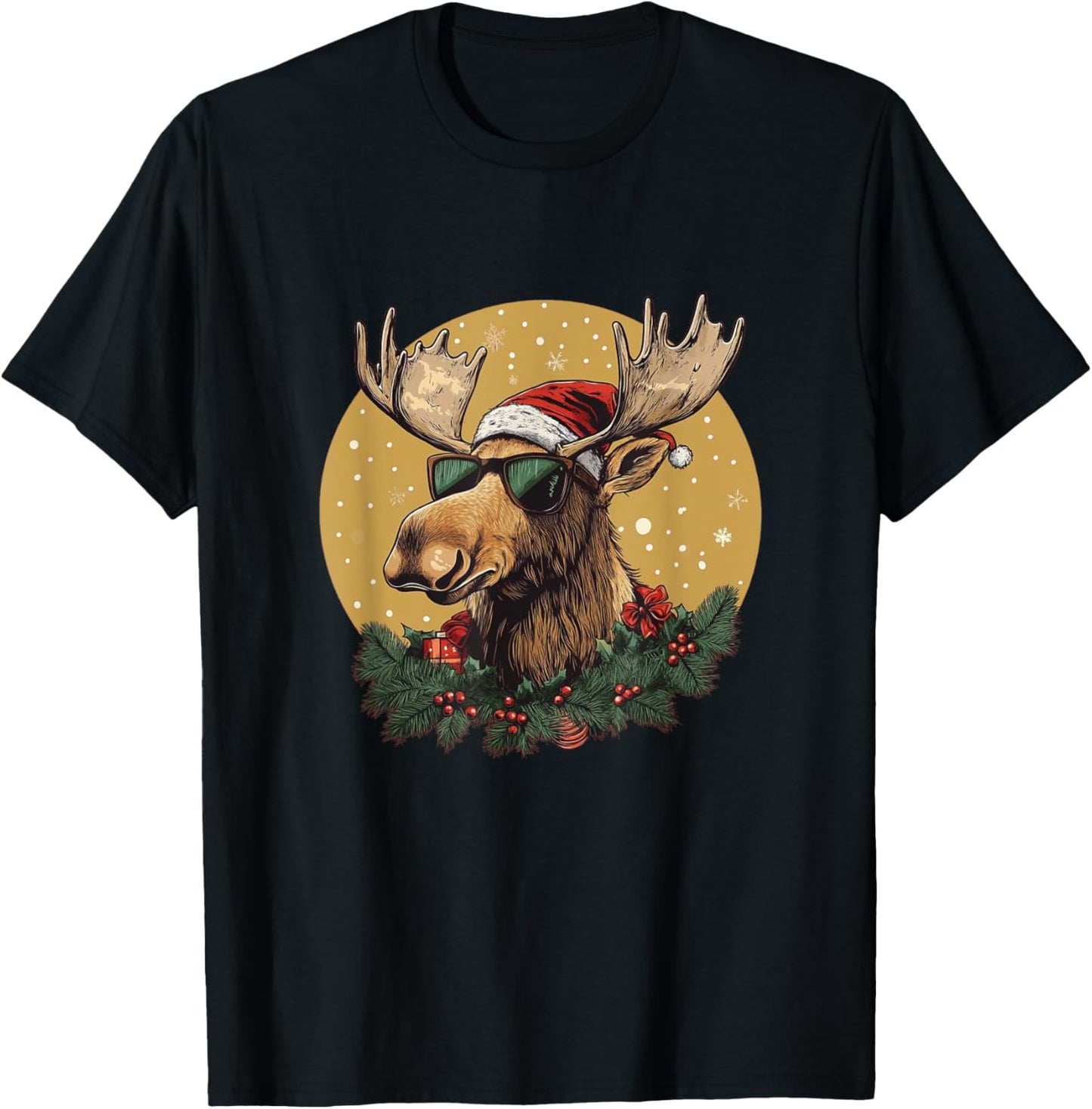 Sunglasses Christmas Moose Bringing the Holiday Vibes T-Shirt - T-Shirt | Black