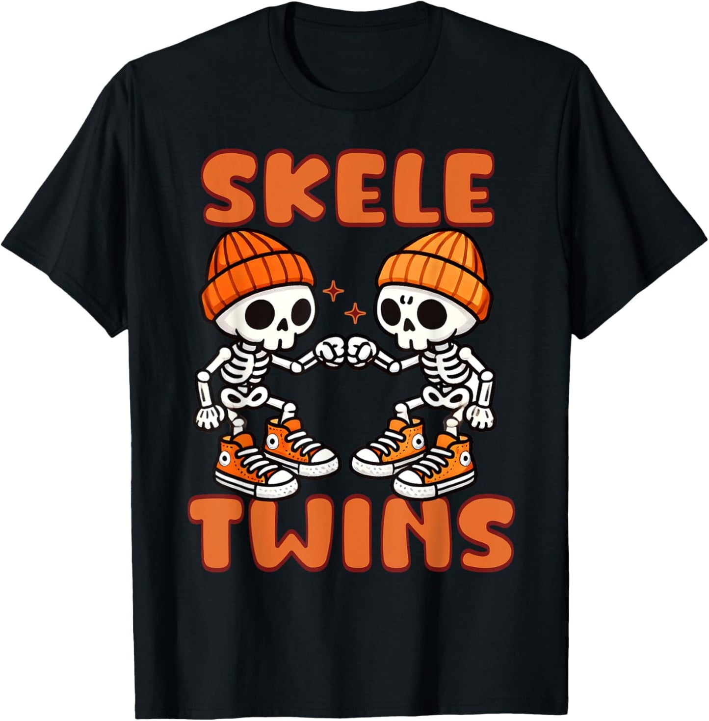 Twin Boys Twinning Halloween Best Friend Matching Skeleton T-Shirt - T-Shirt | Black