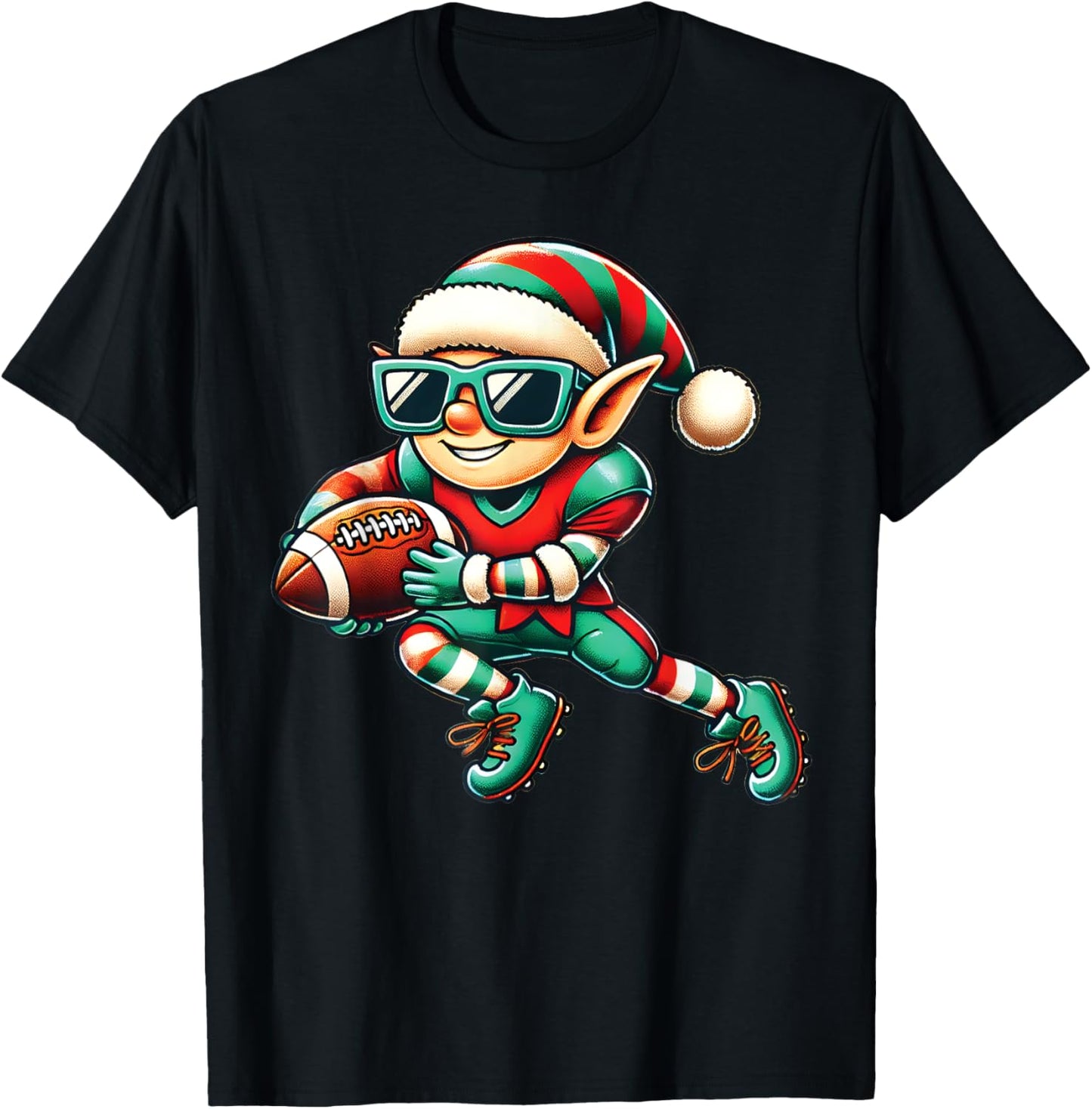 Christmas Elf Playing Football Lineman Quarterback Boys Kids T-Shirt - T-Shirt | Black