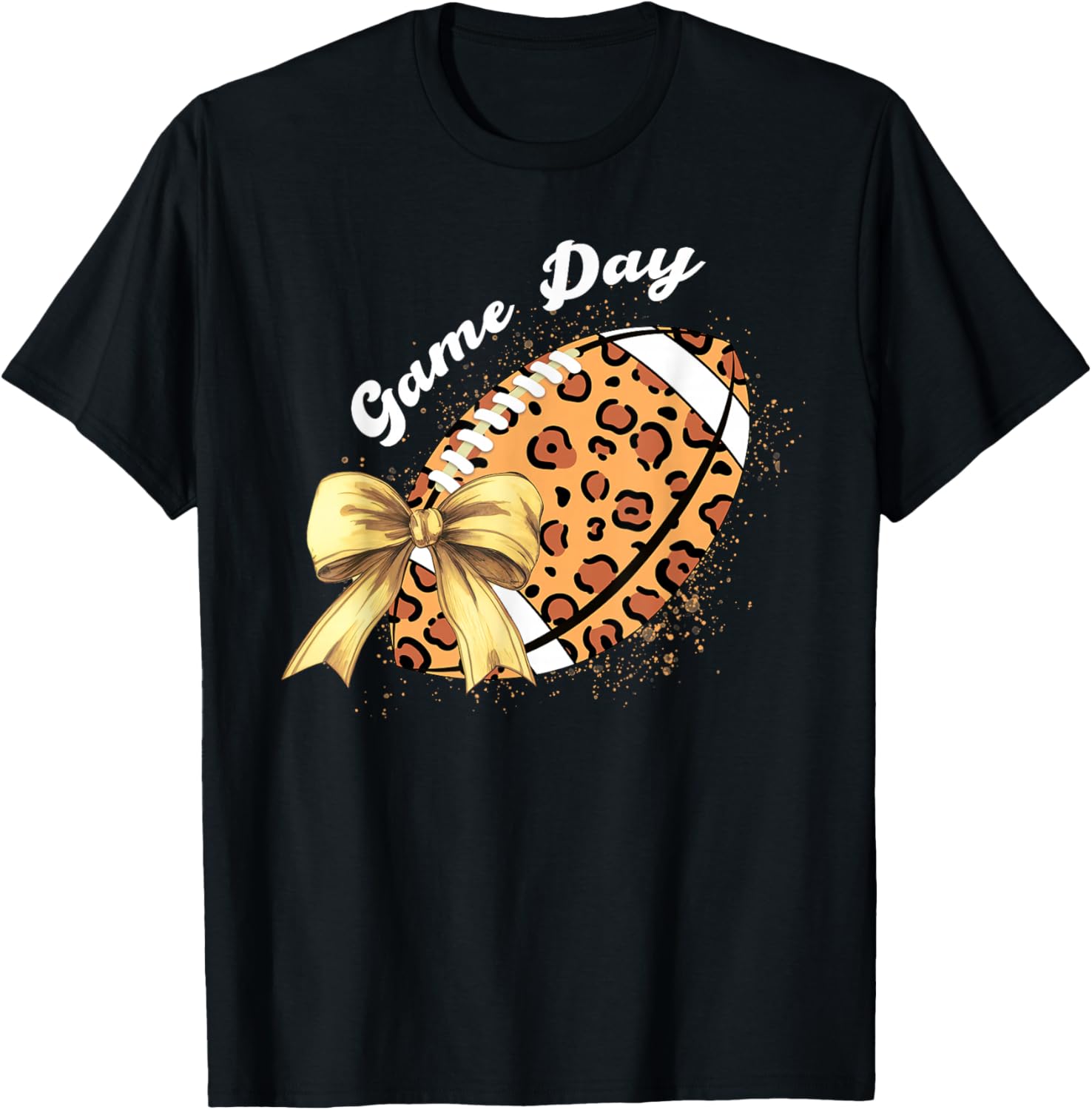 Vintage Game Day Leopard American Football Season Women Girl T-Shirt - T-Shirt | Black