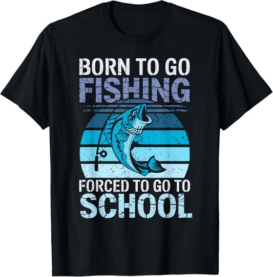 Born To Go Fishing Forced School Funny Fish Boys Kids T-Shirt - T-Shirt | Black