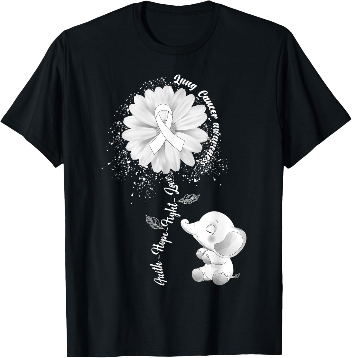 Faith Hope Fight Love Elephant Lung Cancer Awareness Warrior T-Shirt - T-Shirt | Black