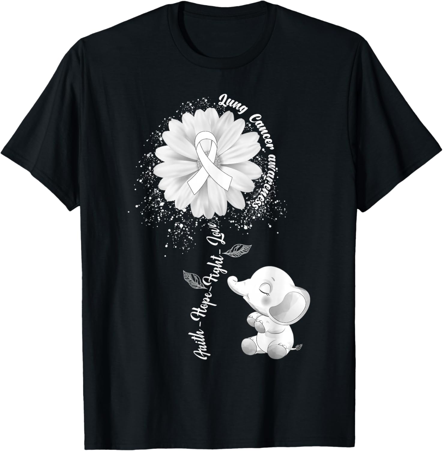 Faith Hope Fight Love Elephant Lung Cancer Awareness Warrior T-Shirt - T-Shirt | Black