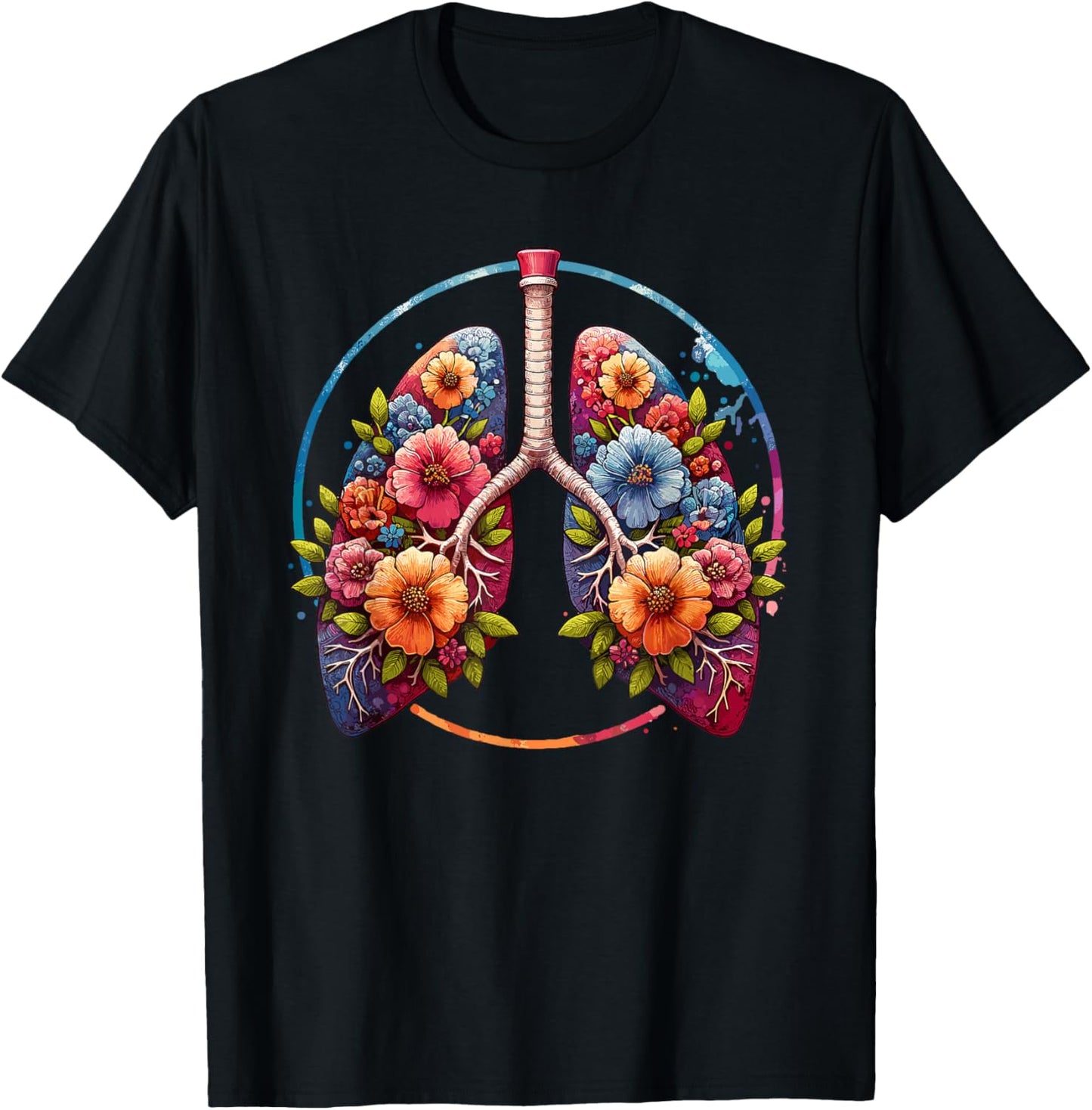 Floral Lung Respiratory Therapist T-Shirt - T-Shirt | Black