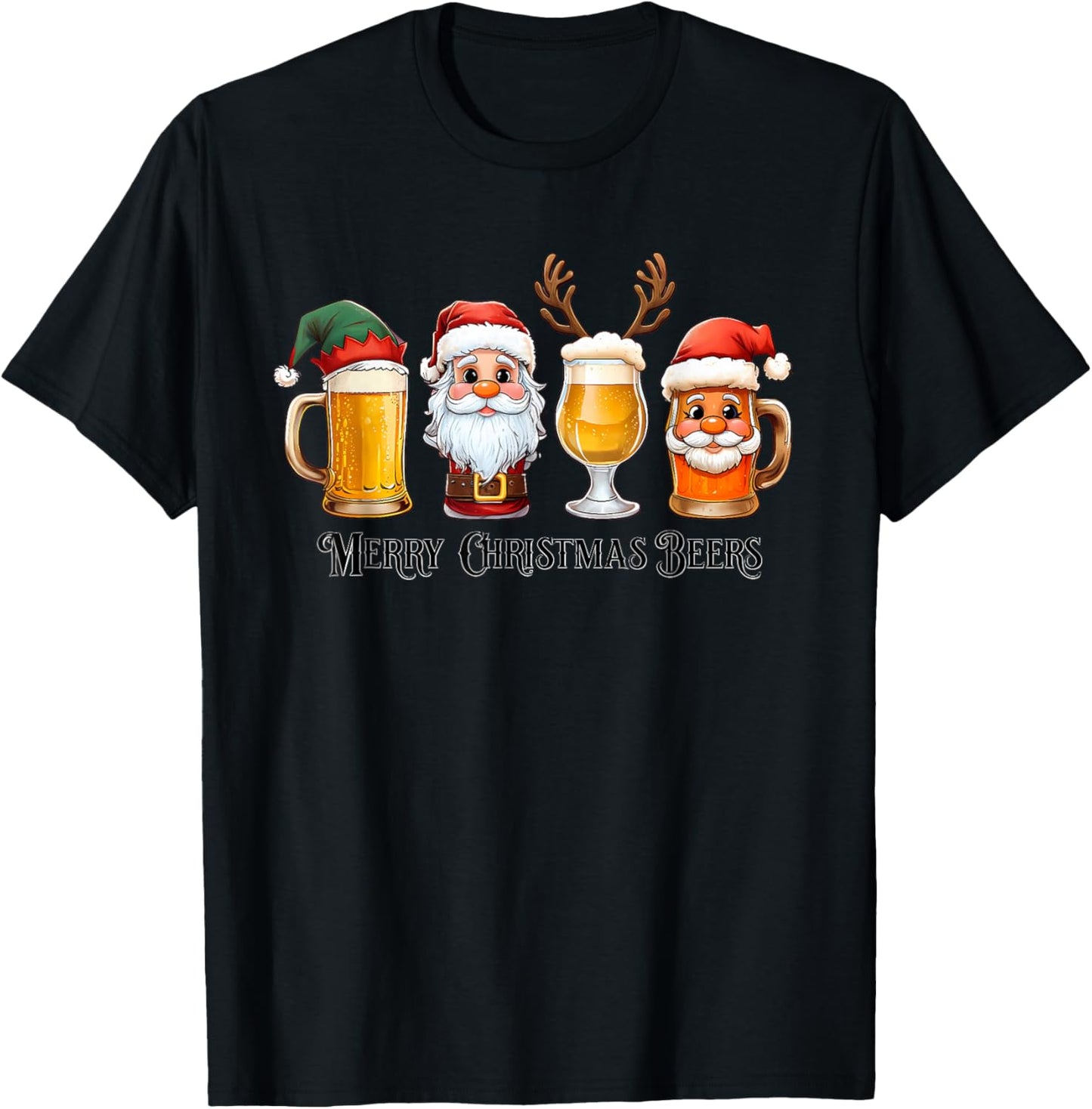 Christmas Drinking Merry Christmas Santa Beer T-Shirt - T-Shirt | Black