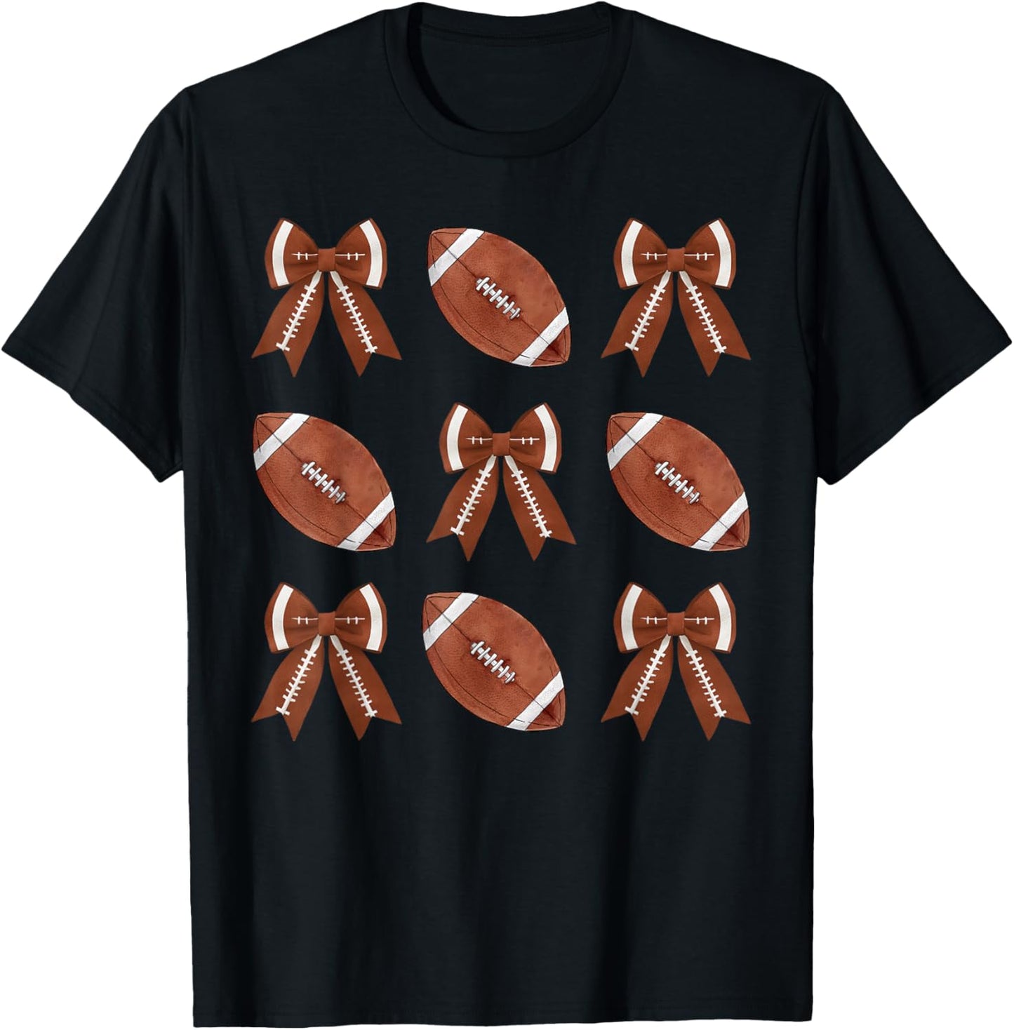 Coquette Bow American Football Thanksgiving Autumn Fall Yall T-Shirt - T-Shirt | Black