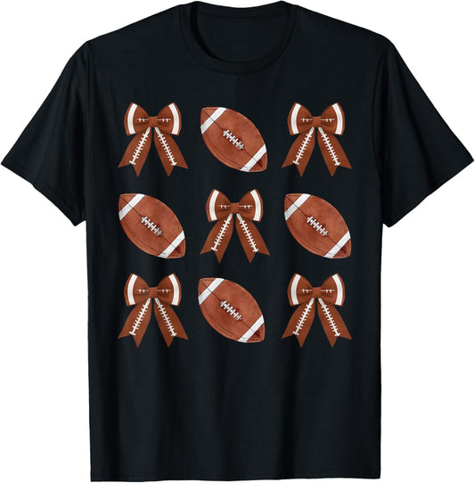 Coquette Bow American Football Thanksgiving Autumn Fall Yall T-Shirt - T-Shirt | Black