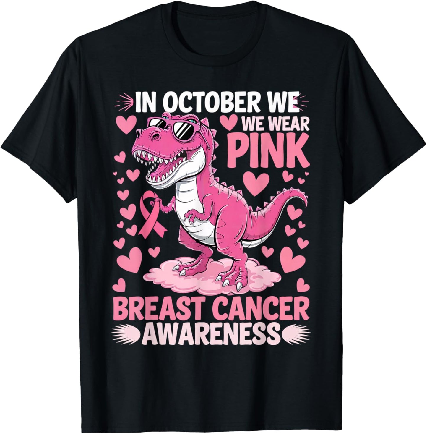 In October We Wear Pink Cute Dinosaur Breast Cancer Boys T-Shirt - T-Shirt | Black