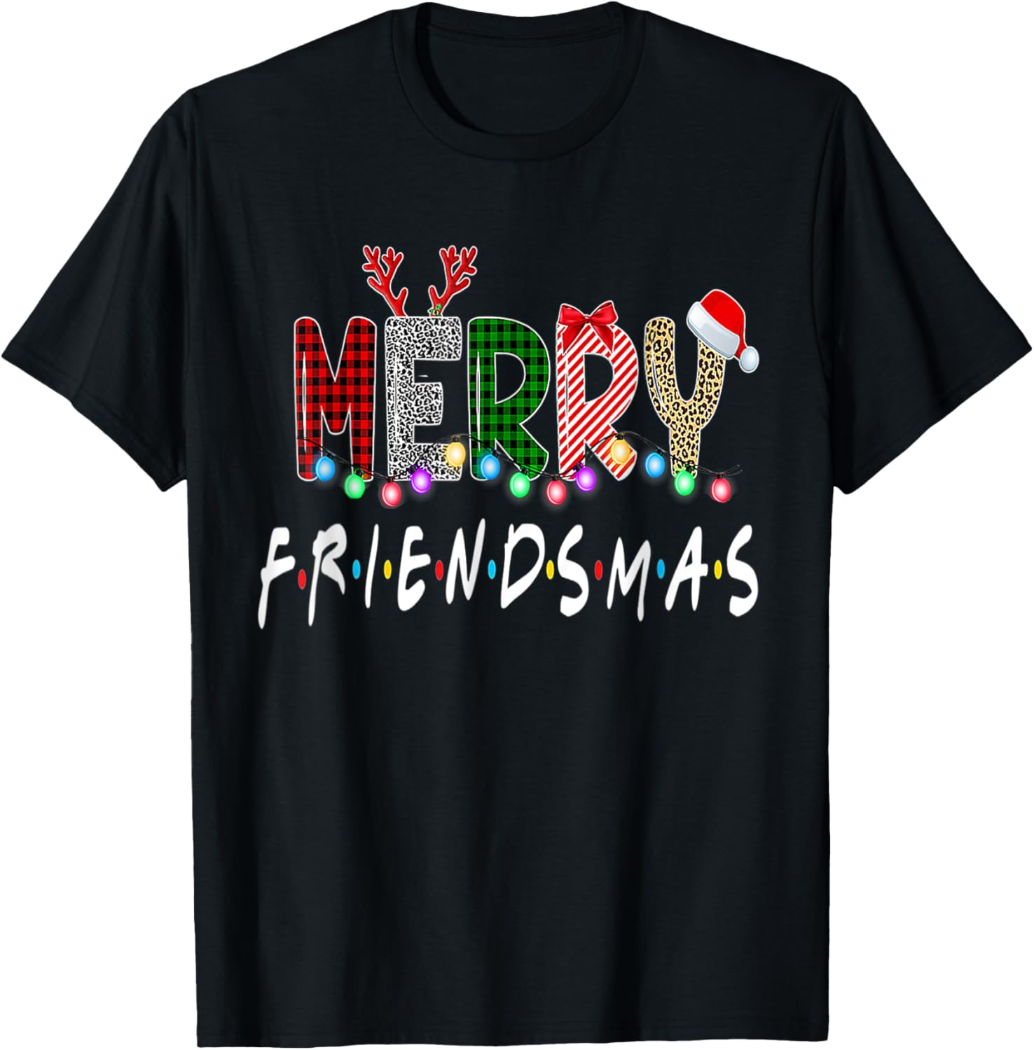 Merry Friendsmas Friends Christmas Matching Xmas Gifts Black T-Shirt - T-Shirt | Black