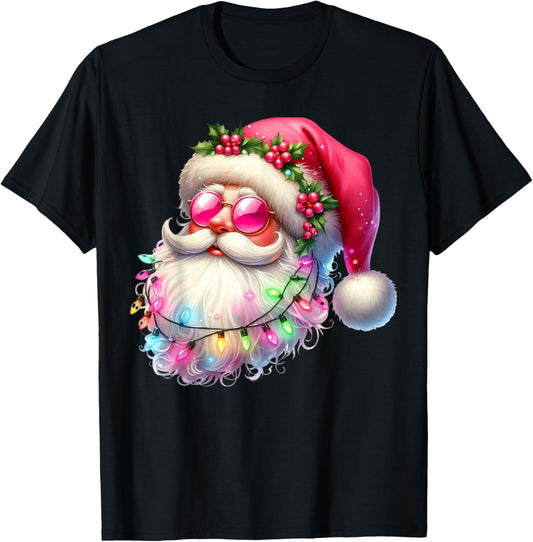 Santa Claus Pink Christmas Face Old Xmas Vintage Pink Santa T-Shirt - T-Shirt | Black