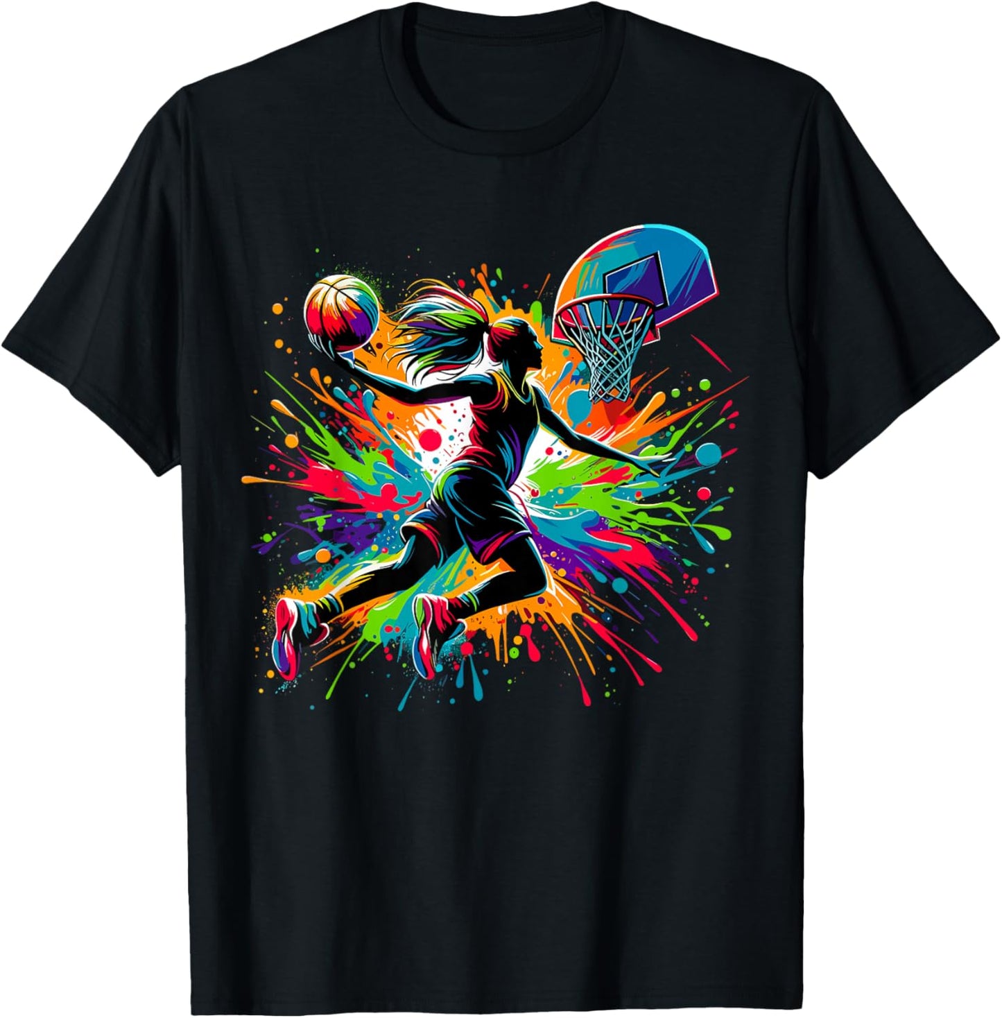 Basketball Girl Graffiti Colourful T-Shirt - T-Shirt | Black
