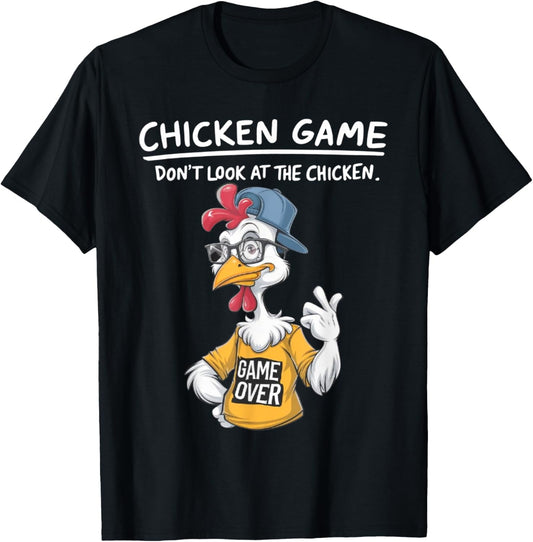 Chicken Game Humorous Family - -Adults & Kids - Black - Small - Short Sleeve - Cartoon Chicken Game - Don't Look at the Chicken T-Shirt - T-Shirt | Black