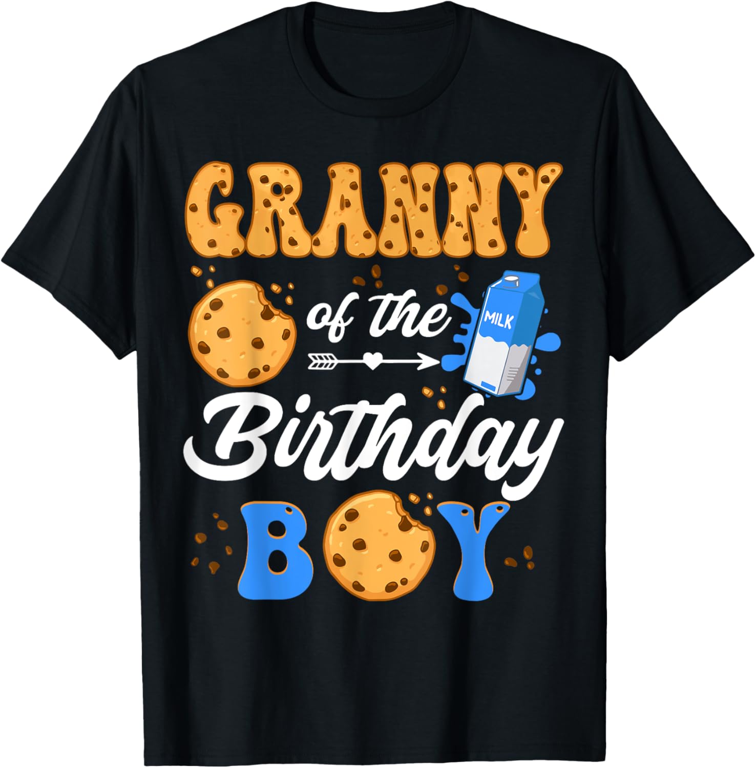 Granny Of The Birthday Boy Milk And Cookies 1St Birthday T-Shirt - T-Shirt | Black