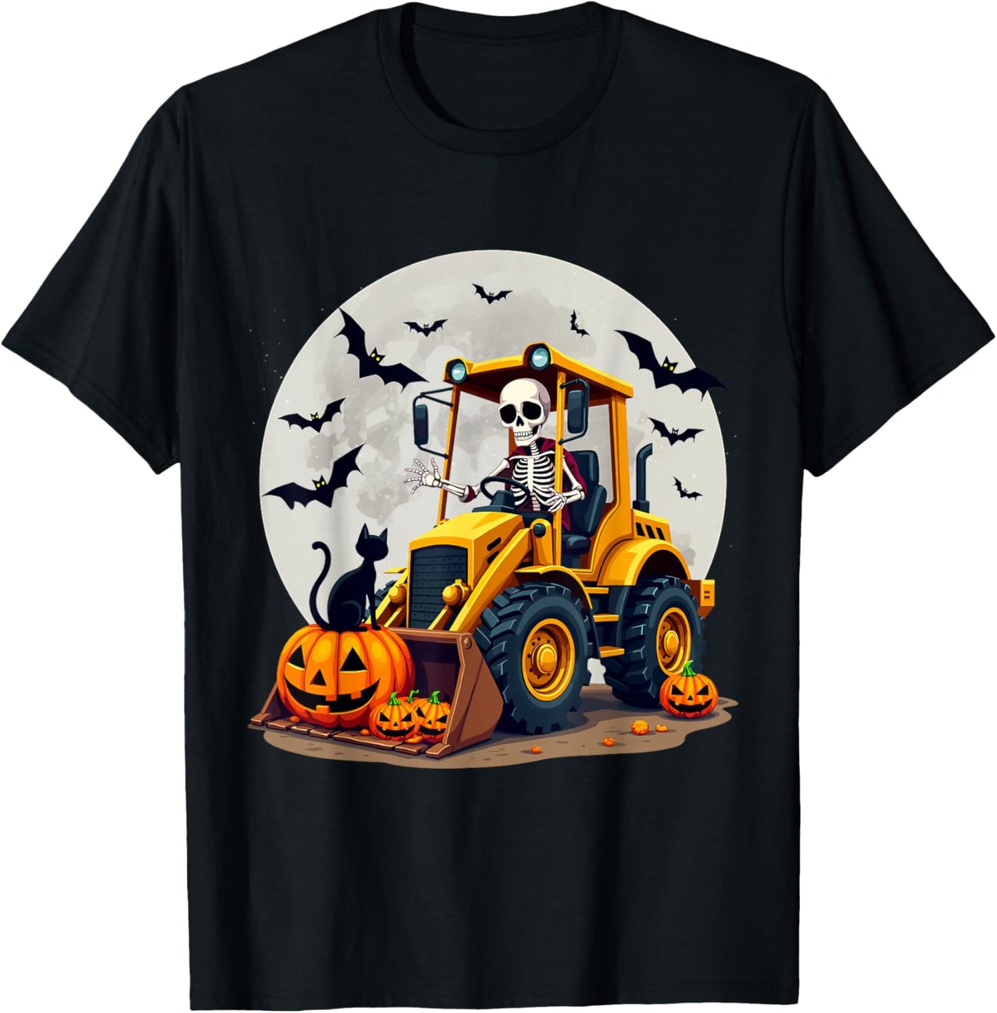 Spooky Skeleton Loader Pumpkins Black Cat Halloween Kids T-Shirt - T-Shirt | Black