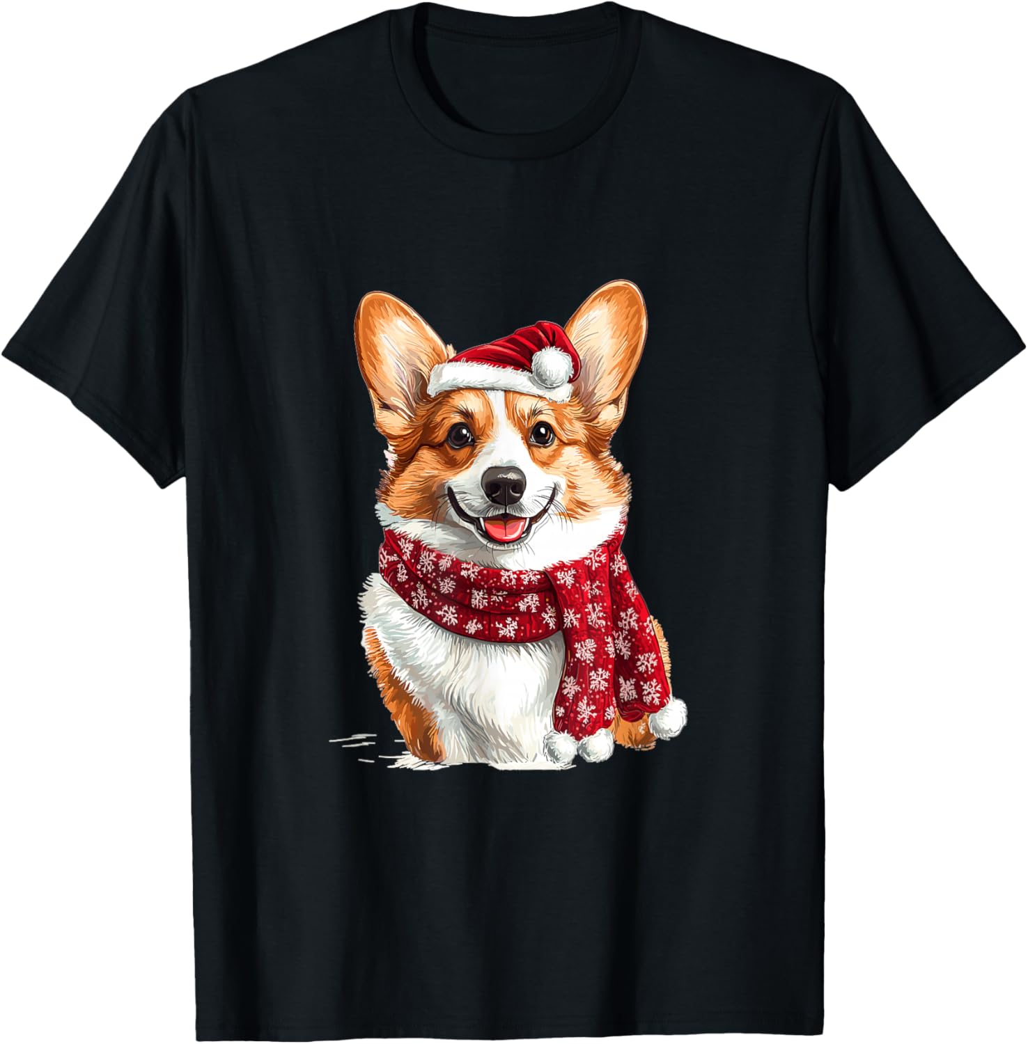 Cute Pembroke Welsh Corgi Dog Christmas Merry X-mas Graphic T-Shirt - T-Shirt | Black