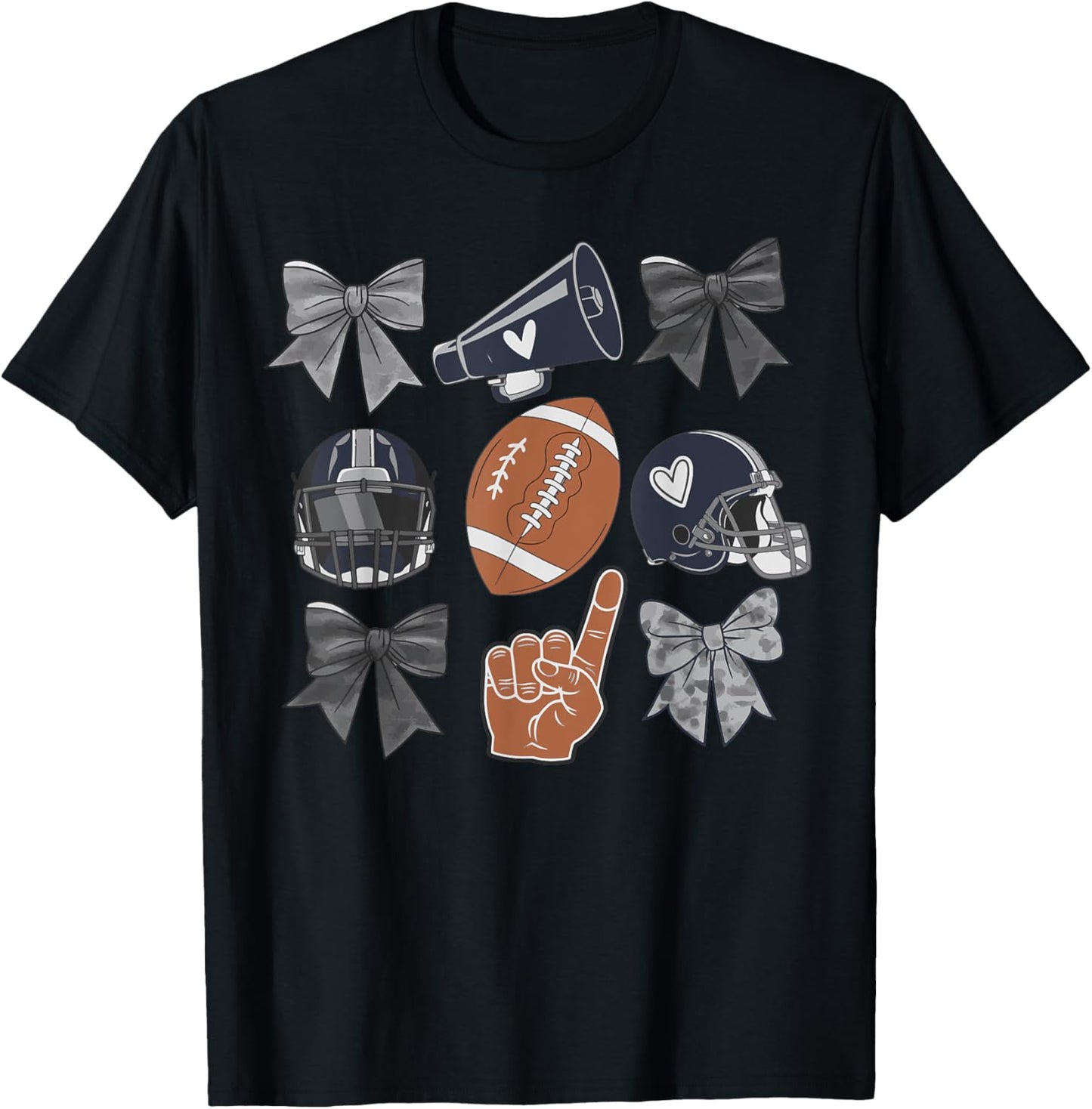 Football Love Cheer Helmet Bows Fan Sports Women Men T-Shirt - T-Shirt | Black