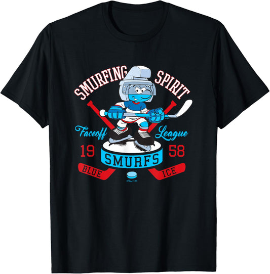 The Smurfs Blue Ice Faceoff Hockey League T-Shirt - T-Shirt | Black