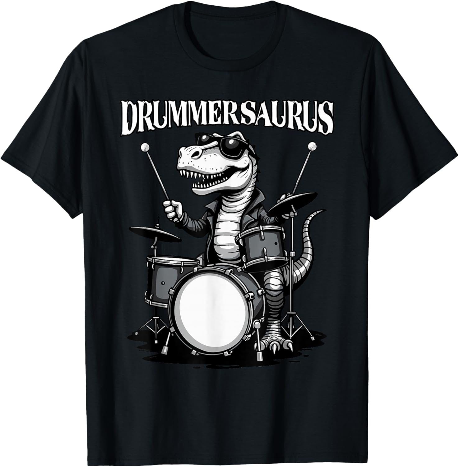 Drummer Men, Drums | Funny Dinosaur, Musician, Drummersaurus T-Shirt - T-Shirt | Black