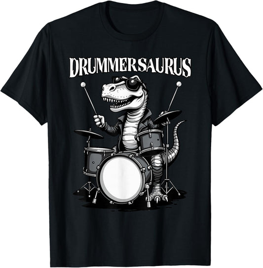 Drummer Men, Drums | Funny Dinosaur, Musician, Drummersaurus T-Shirt - T-Shirt | Black