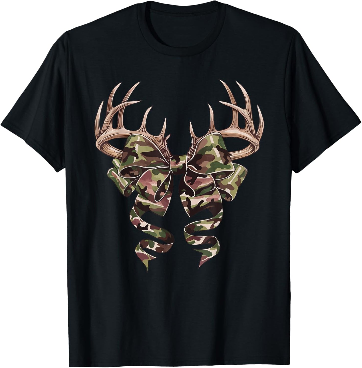 Coquette Camo Bow Camouflage Antlers Hunting Duck Women Girl T-Shirt - T-Shirt | Black