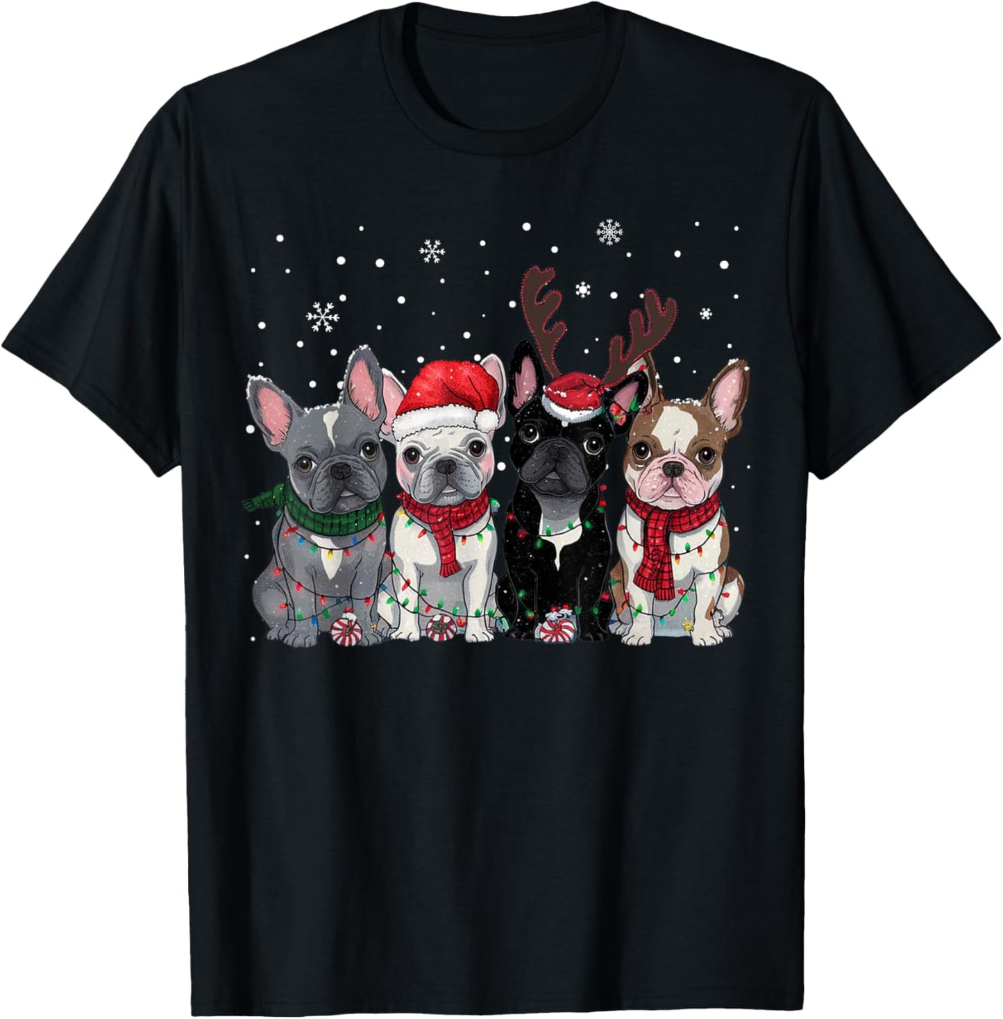 Christmas Lights French Bulldogs Xmas Frenchie Dog Men Kids T-Shirt - T-Shirt | Black