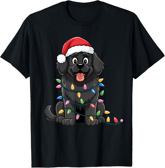 Newfoundland Christmas Lights Xmas Dogs Gifts Women T-Shirt - T-Shirt | Black