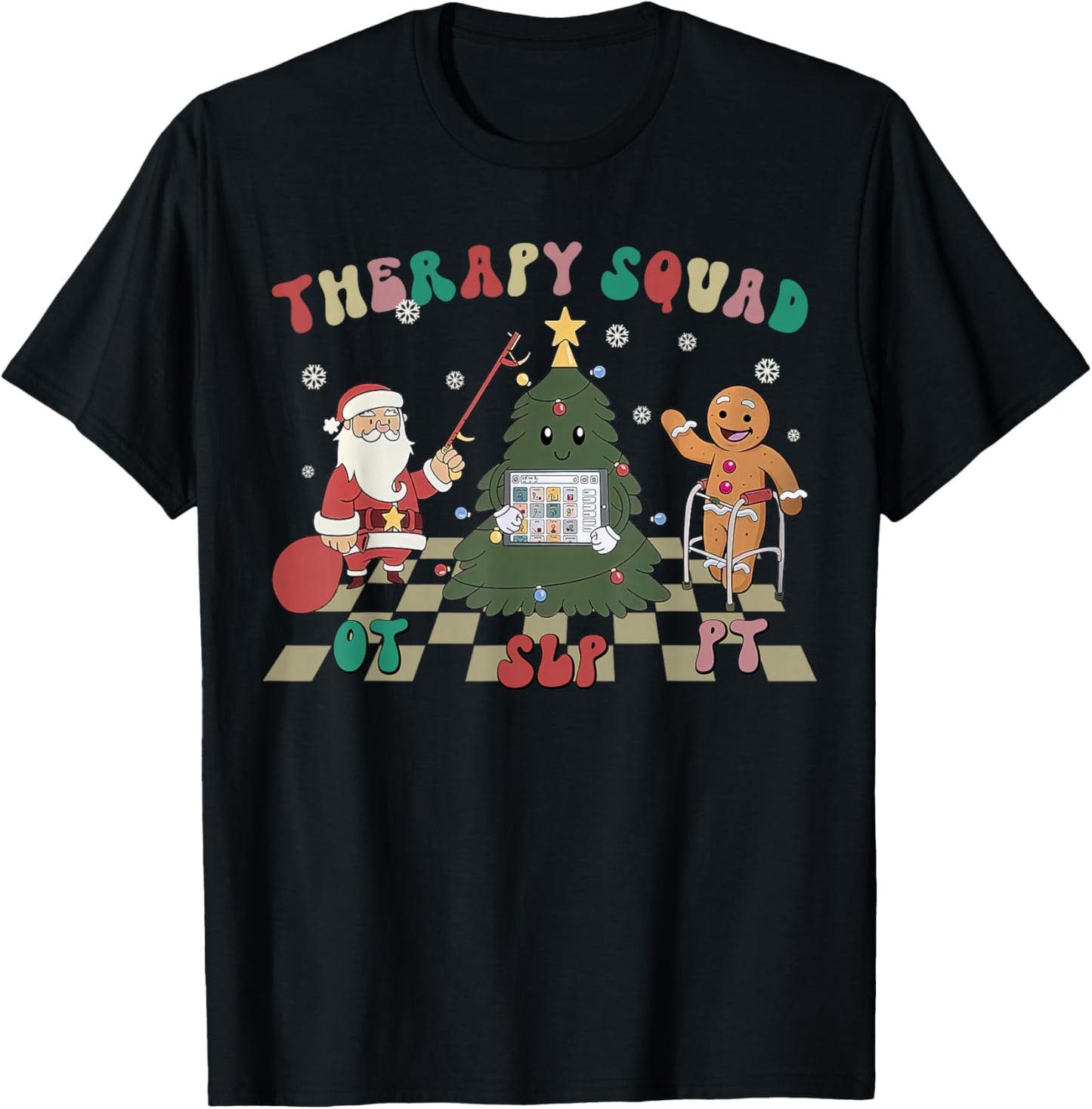 Retro Therapy Squad SLP OT PT Team Christmas Speech Physical T-Shirt - T-Shirt | Black
