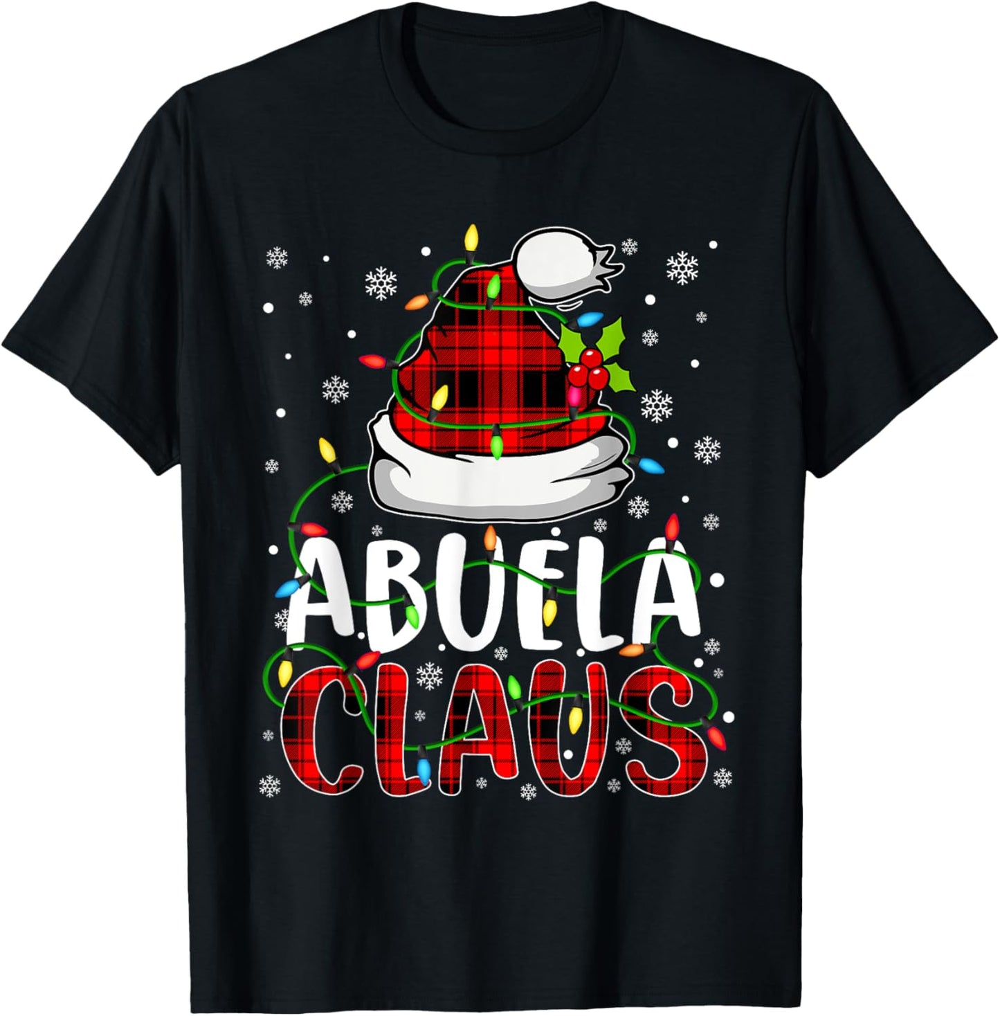 Abuela Claus Shirt Christmas Lights Pajama Family Matching T-Shirt - T-Shirt | Black