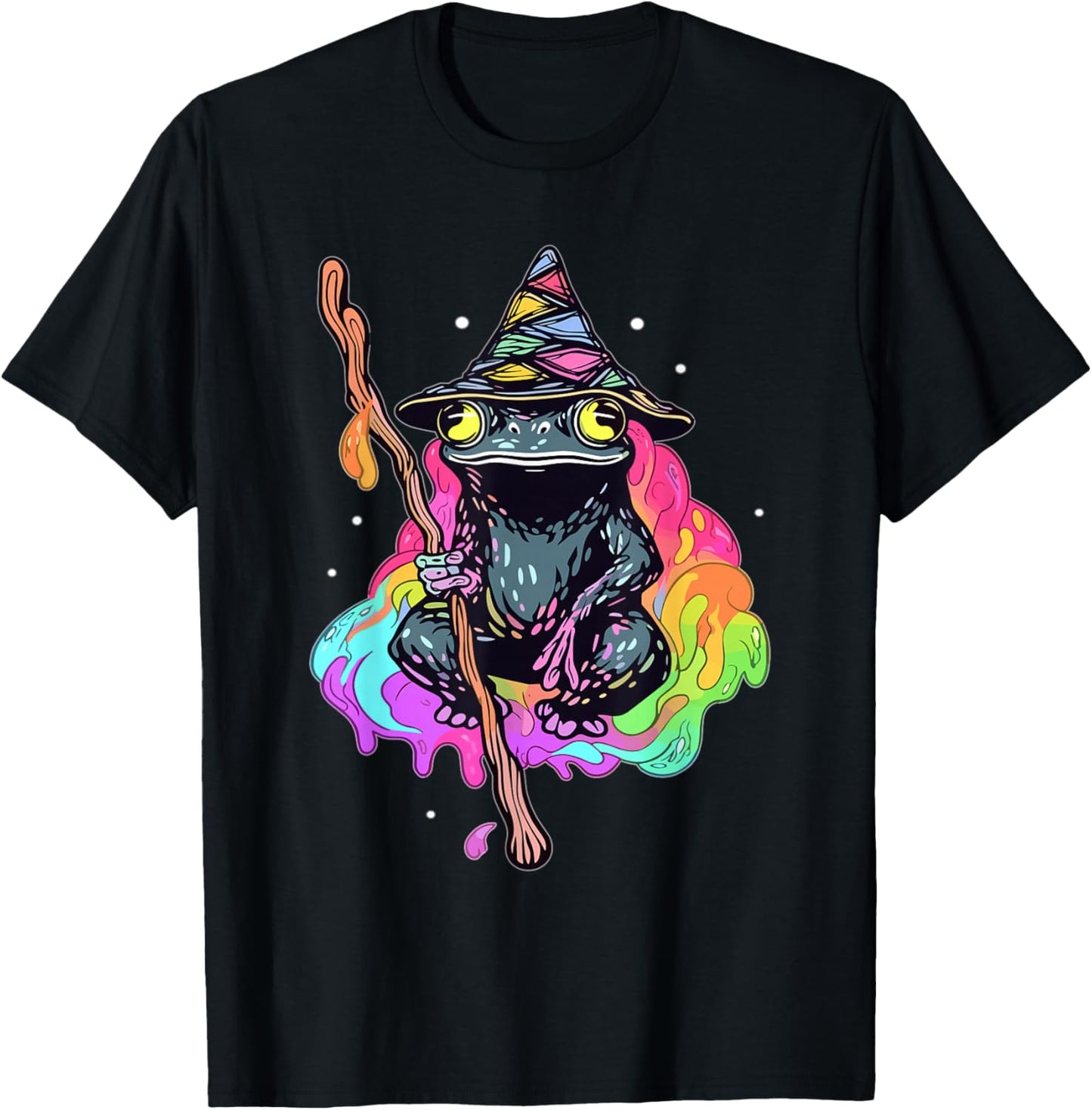 Magical Wizard Frog EDM Party Psychedelic Rave Trippy T-Shirt - T-Shirt | Black