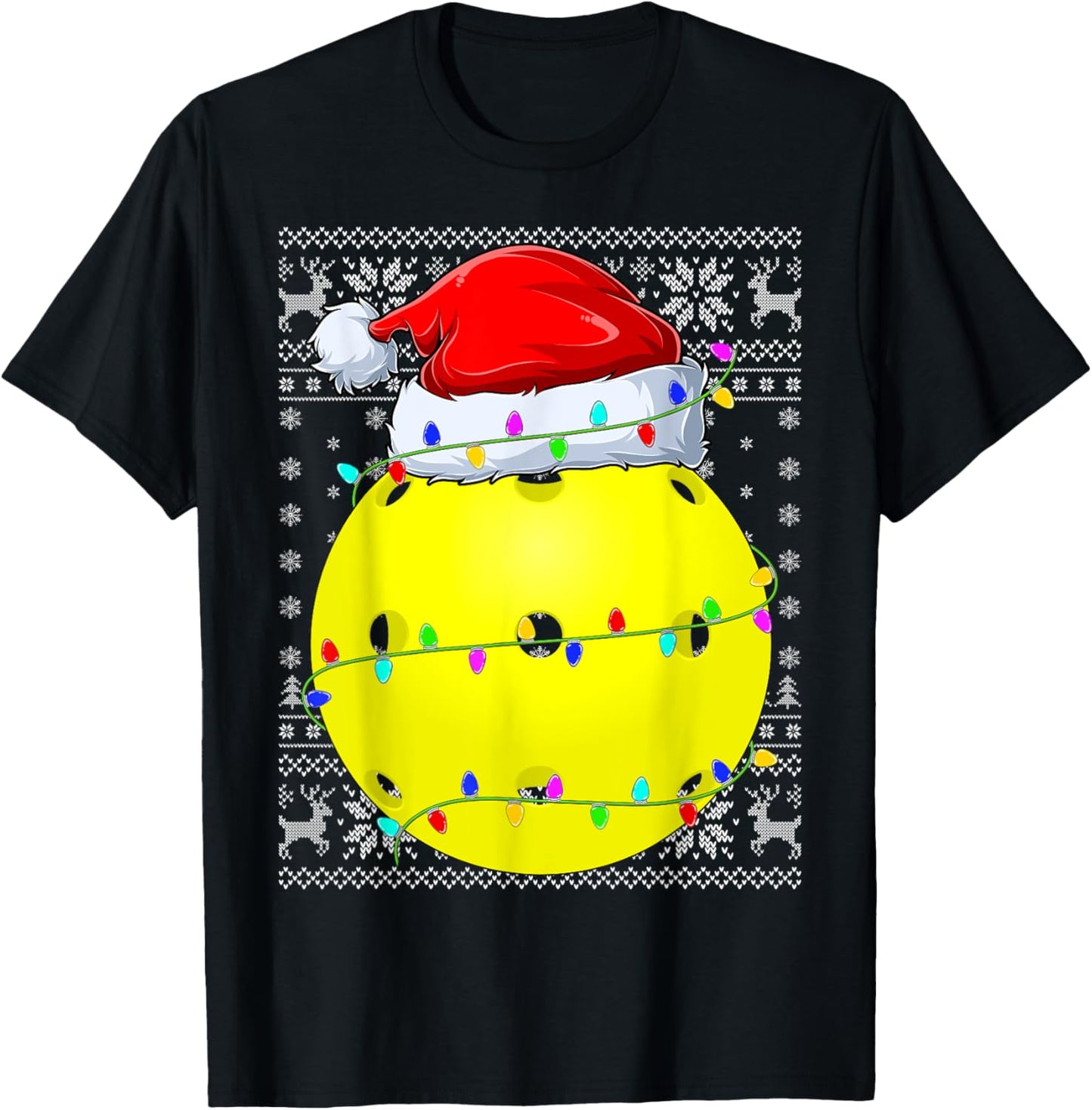 Ugly Sweater Sports Player Santa Hat Pickleball Christmas T-Shirt - T-Shirt | Black